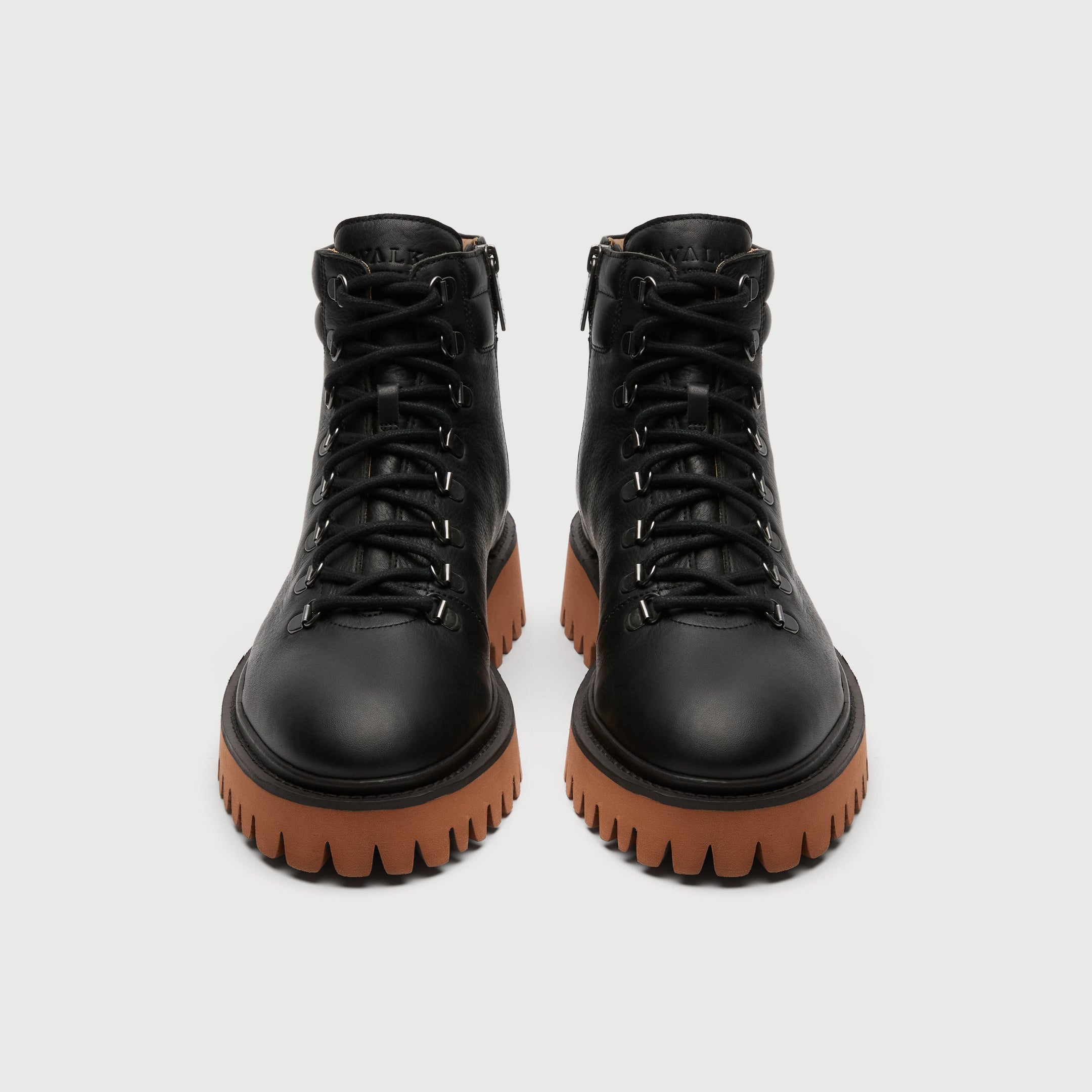 Walk London Shoes Hopper Hiking Boot in black leather and red sole