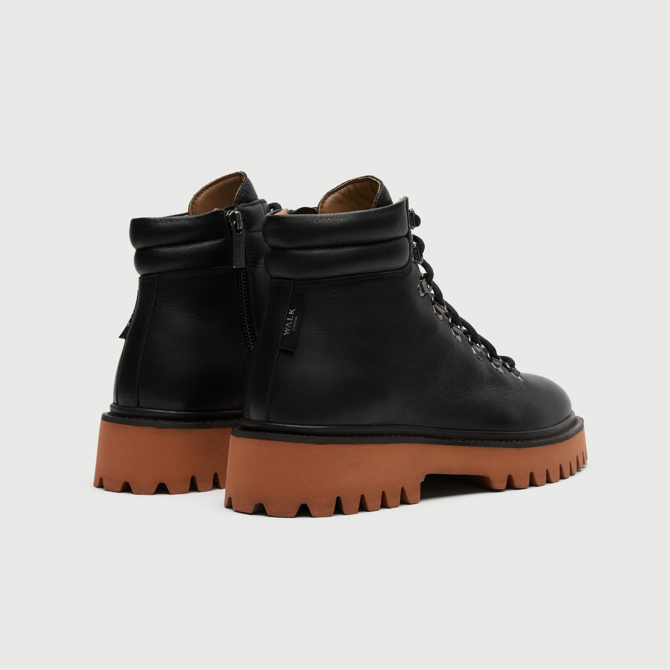 Walk London Shoes Hopper Hiking Boot in black leather and red sole