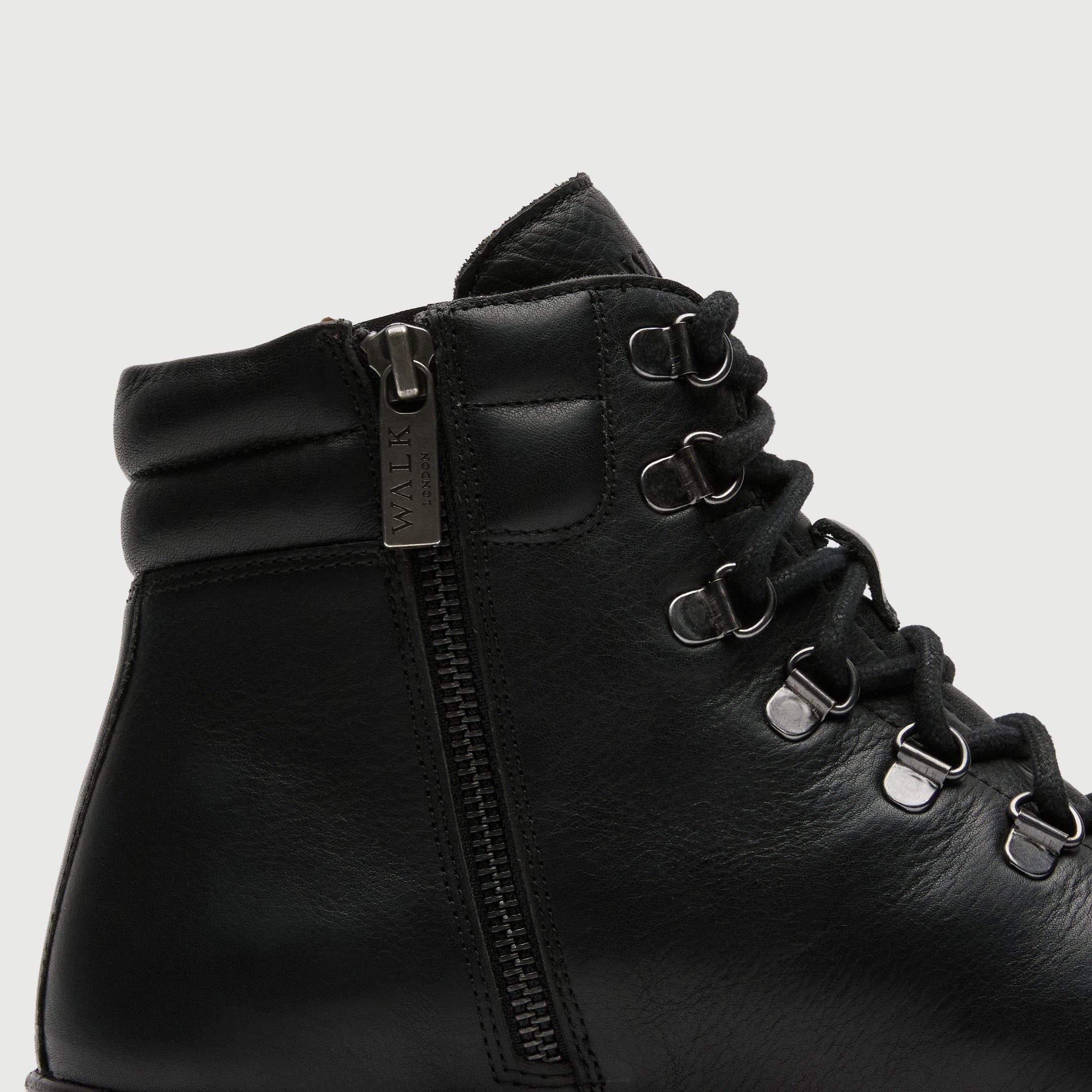 Walk London Shoes Hopper Hiking Boot in black leather and red sole