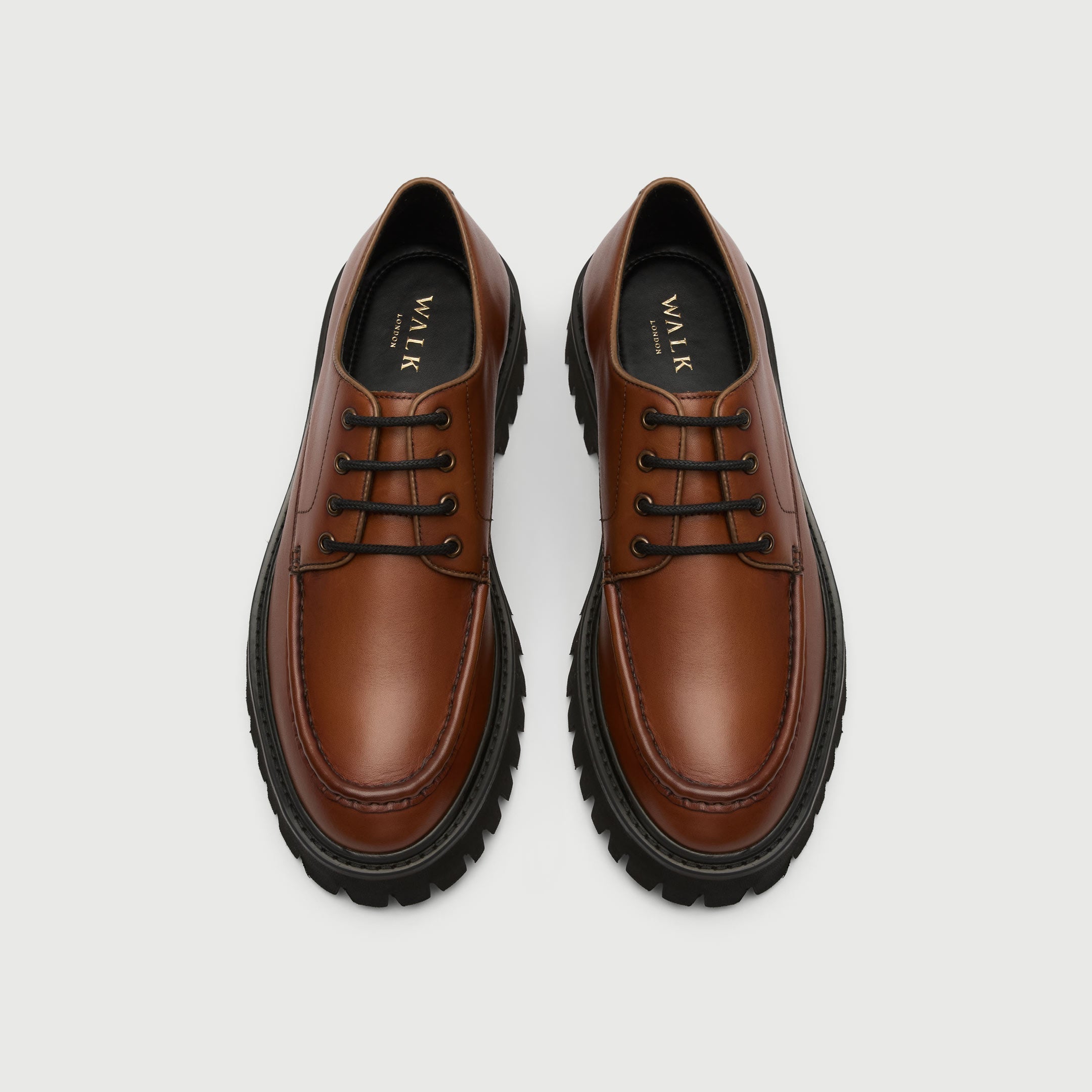 Walk London Hopper Lace tan leather shoe with chunky sole top view