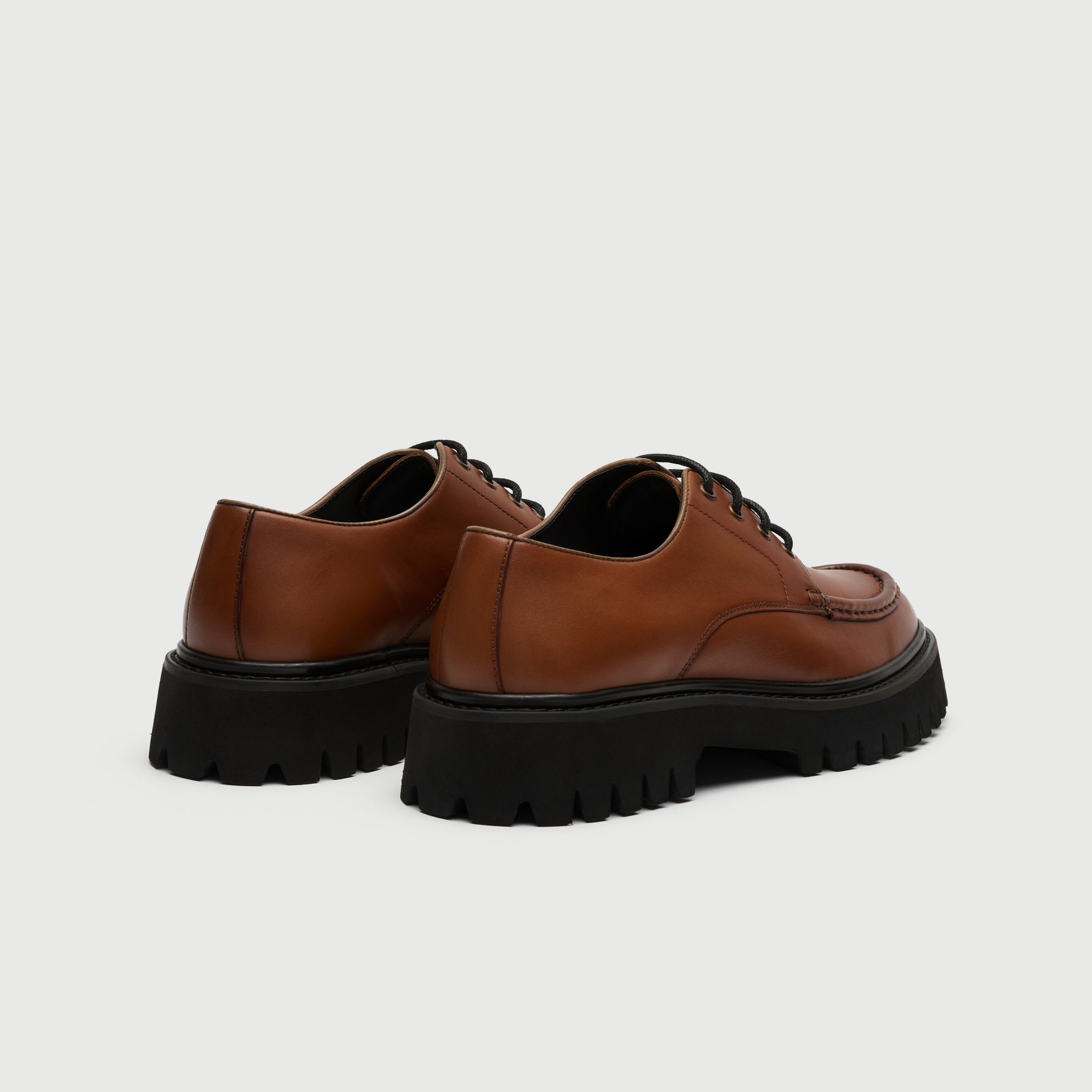 Walk London Hopper Lace tan leather shoe with chunky sole heel view