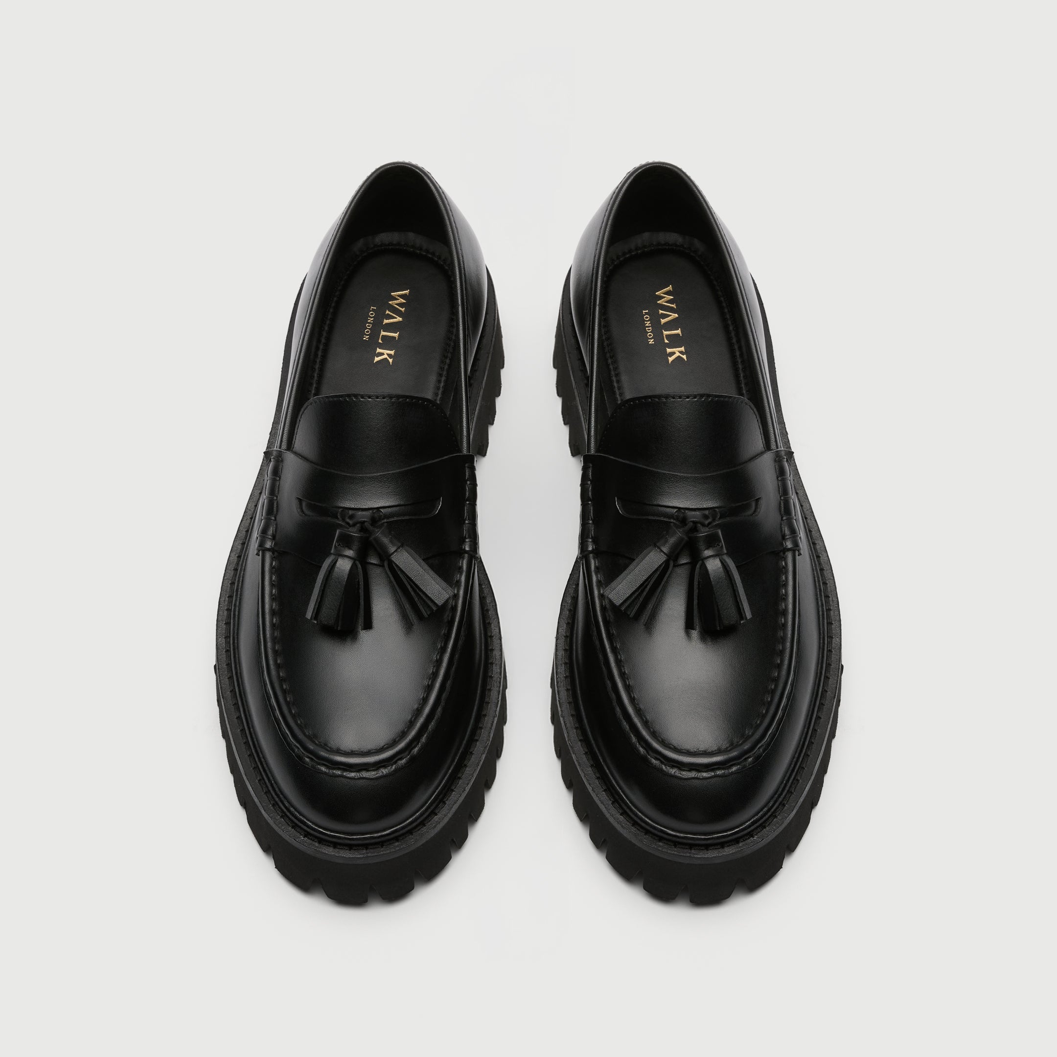 Walk London Hopper tassel loafer in black leather