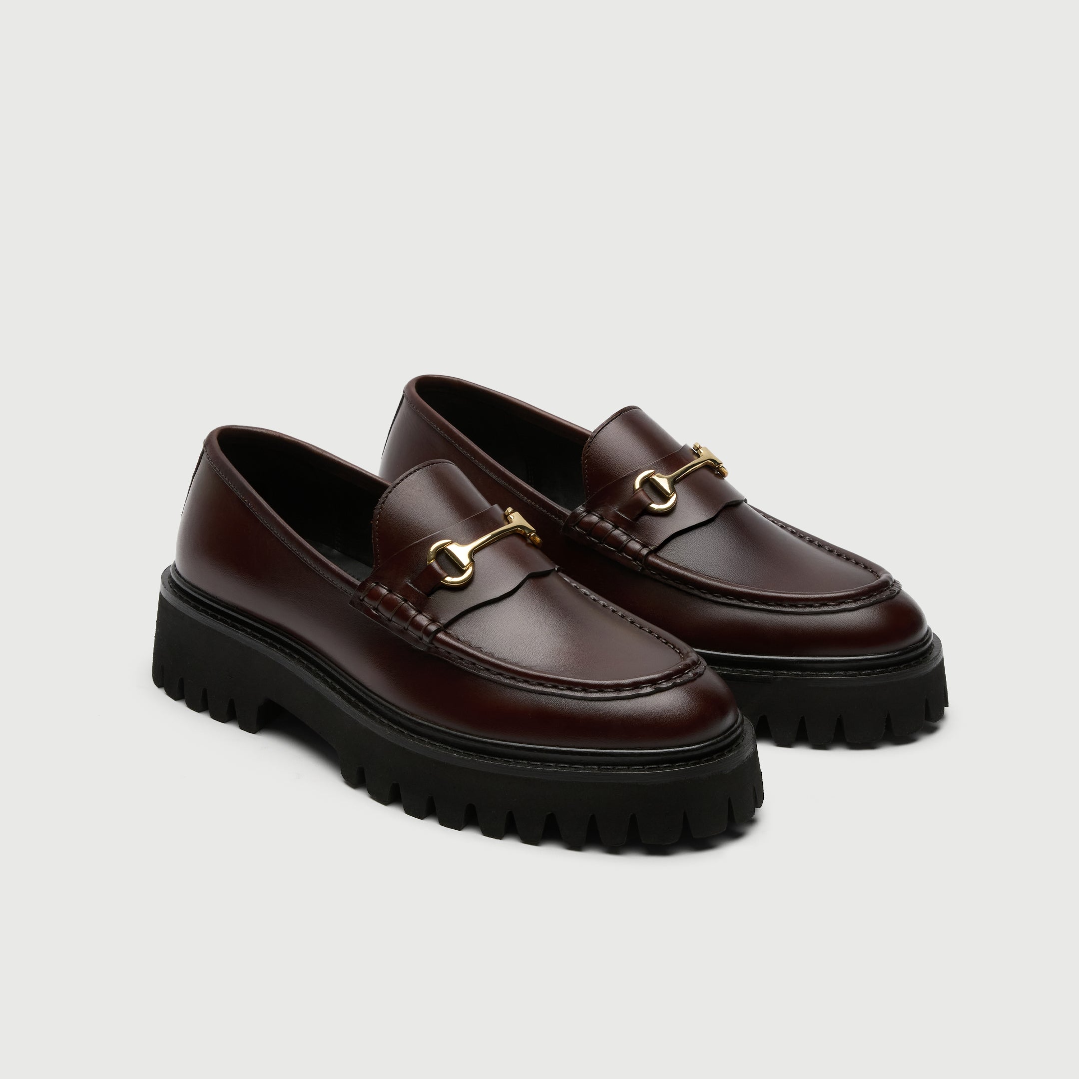 Walk London Hopper Trim Loafer in brown leather and cleated sole