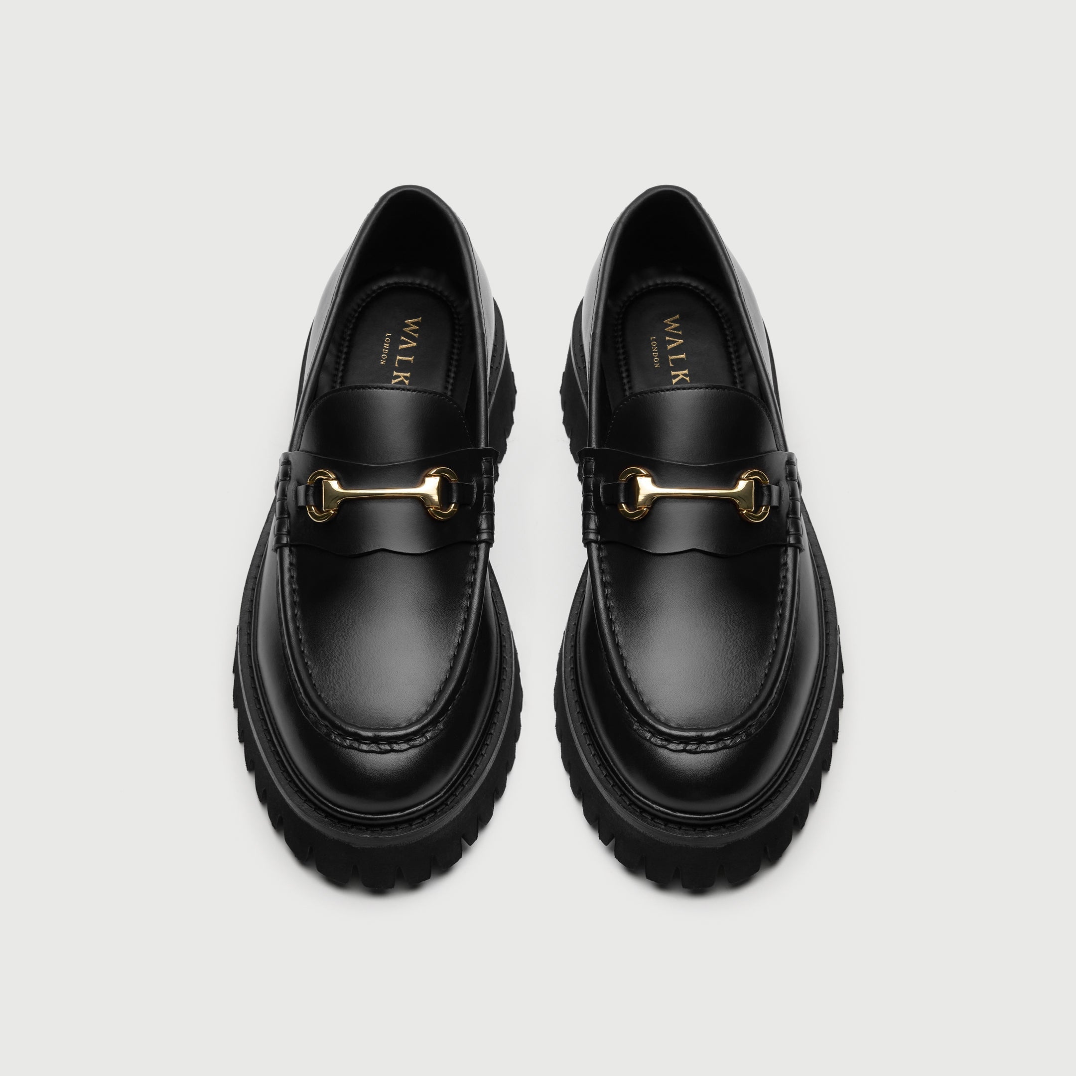 Walk London Hopper Trim Loafer in black leather and cleated sole