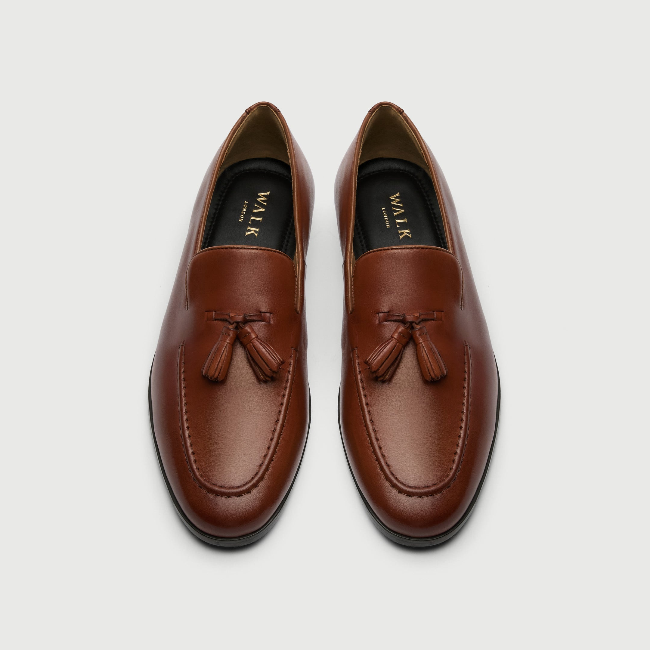 Walk London Ischia Tan Leather Tassel Loafer top view