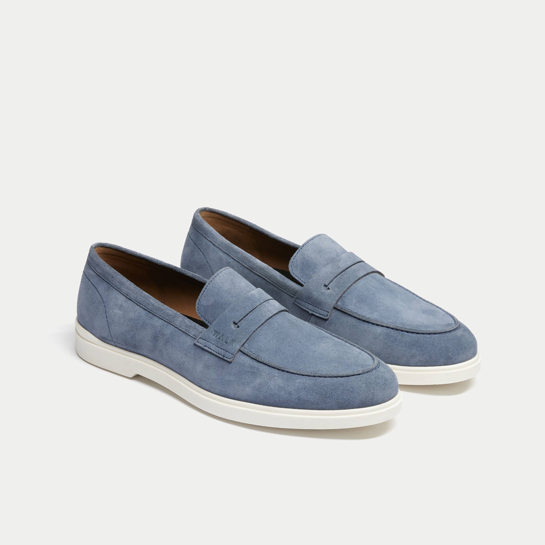Walk London Mens Joshua Saddle Loafer in Navy Suede