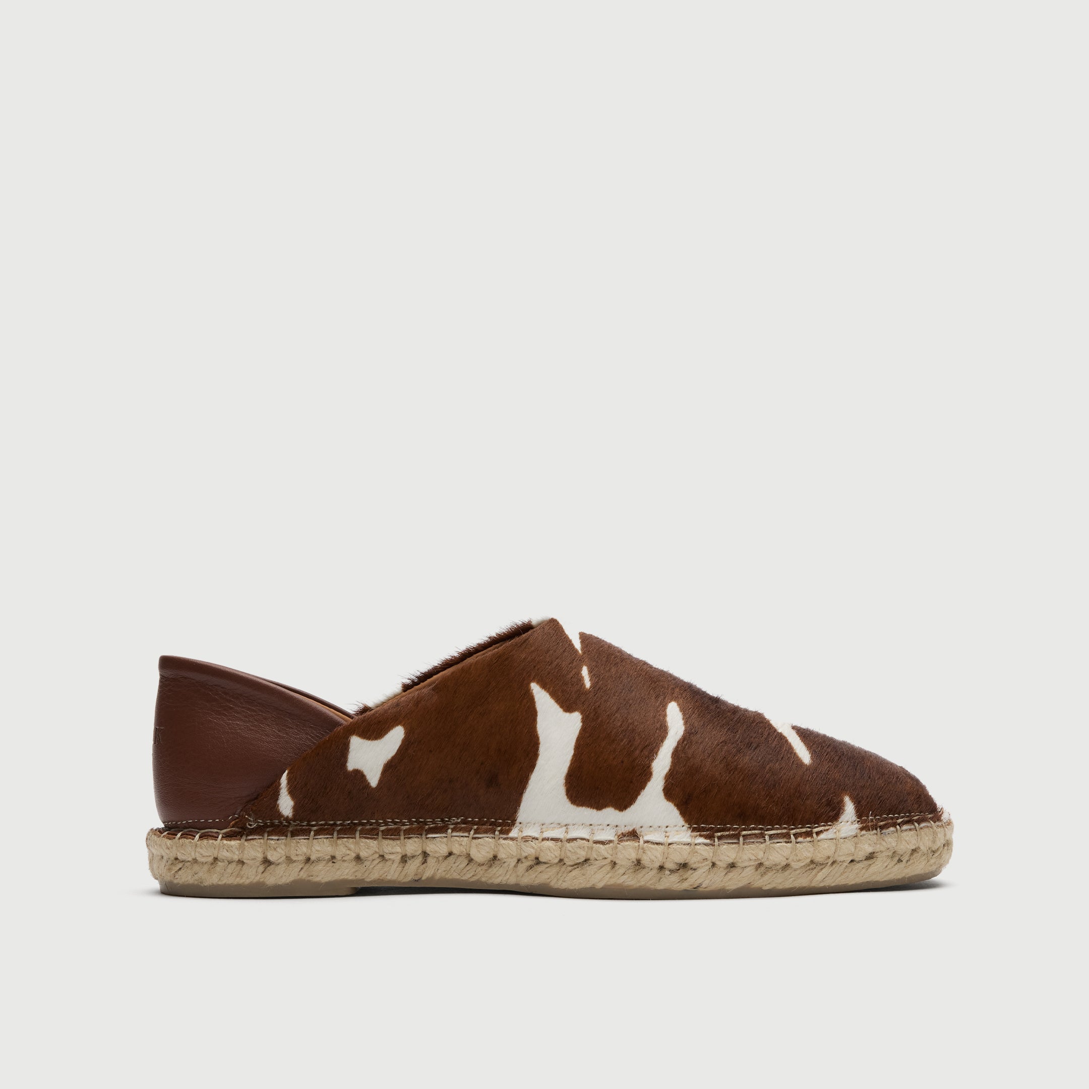 Walk London Messina Suede Men's Espadrilles in cow print pony hair - side view