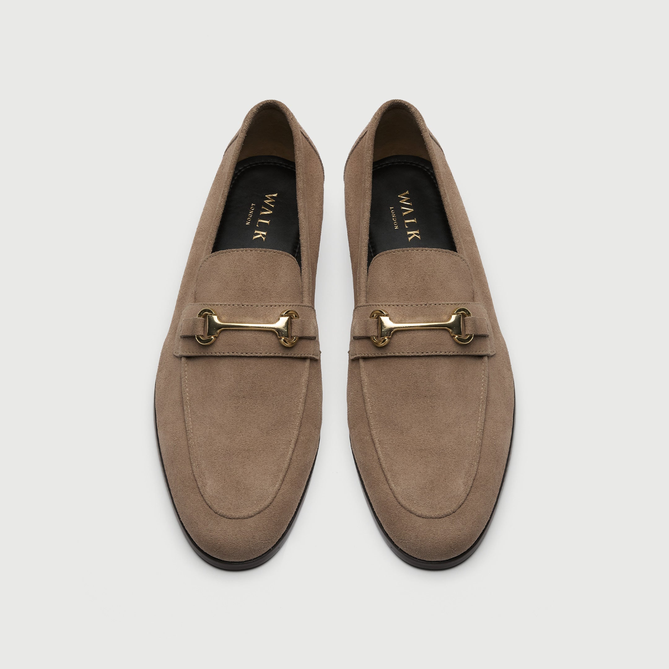 Walk London Naples beige loafer with gold trim top view