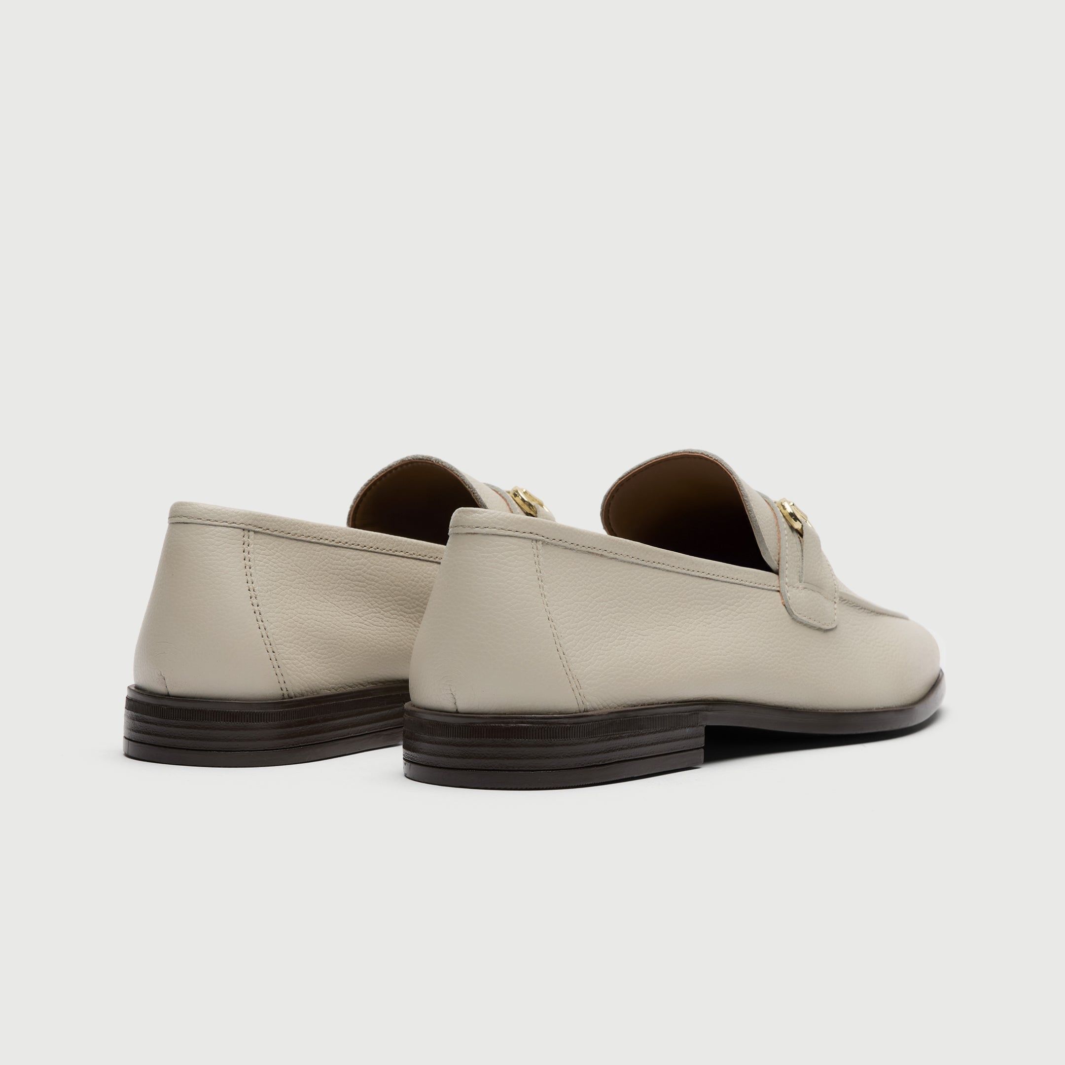 Walk London Naples Trim Cream Leather Loafer with gold horse bit detail heel view