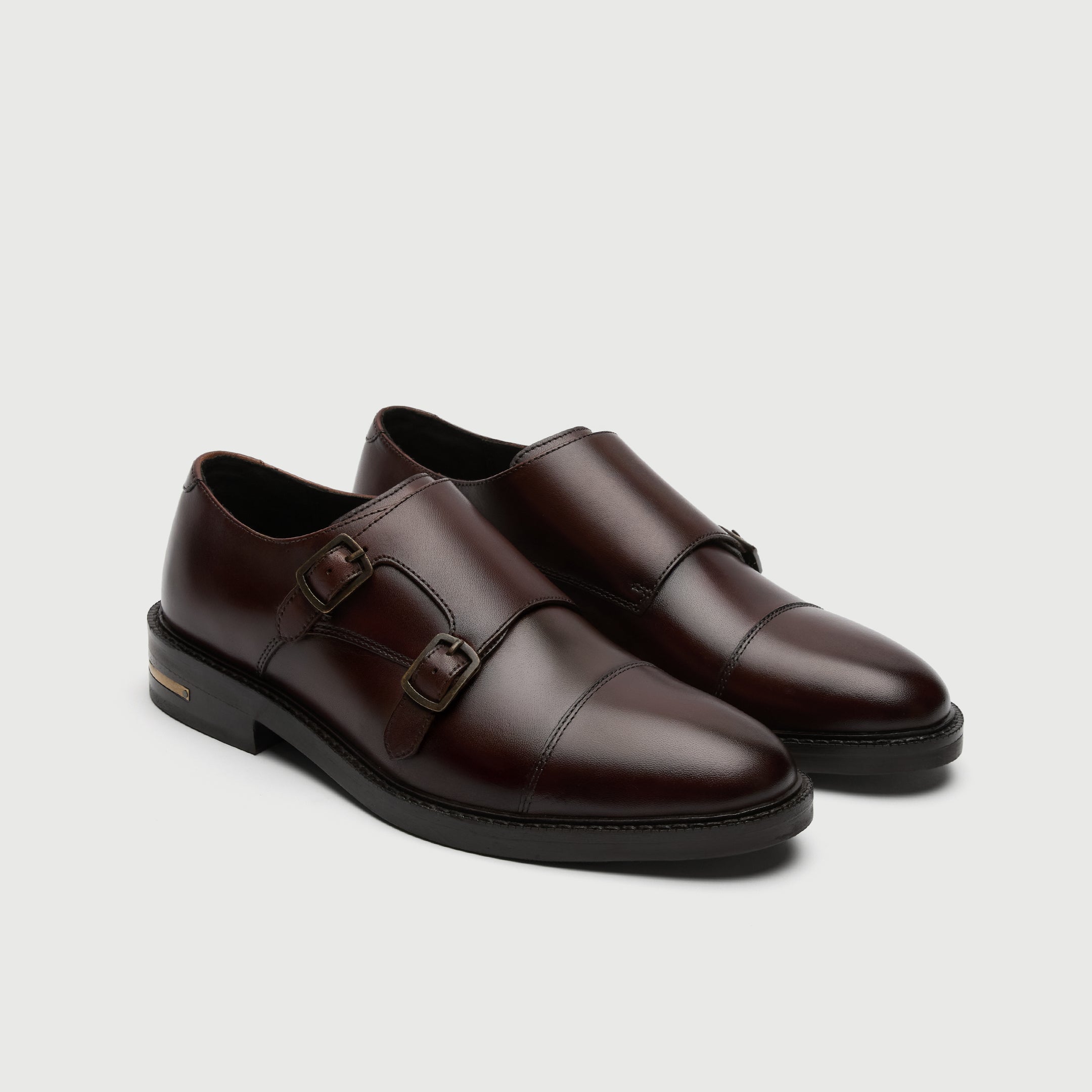 Walk London Oliver Monk Strap shoe in Brown Leather