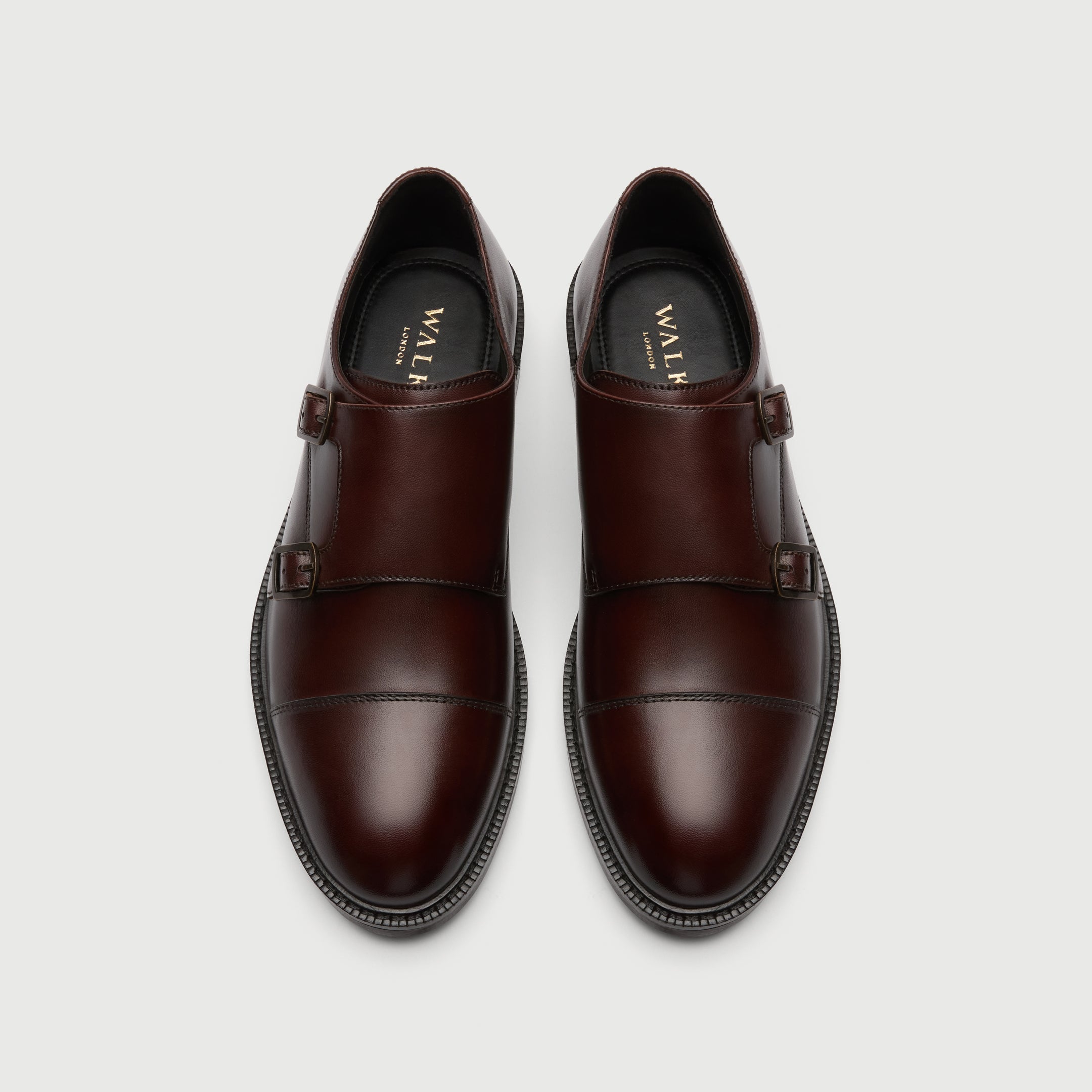 Walk London Oliver Monk Strap shoe in Brown Leather