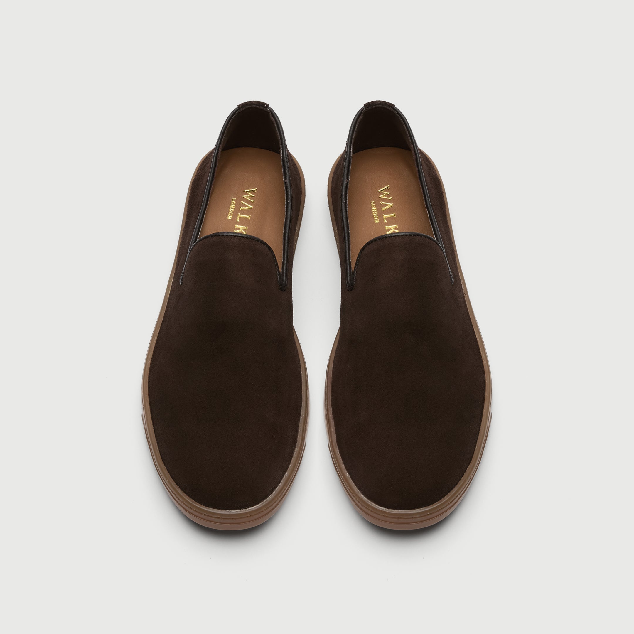 Walk London Palermo Slip On Hybrid Loafer in Brown Suede top view