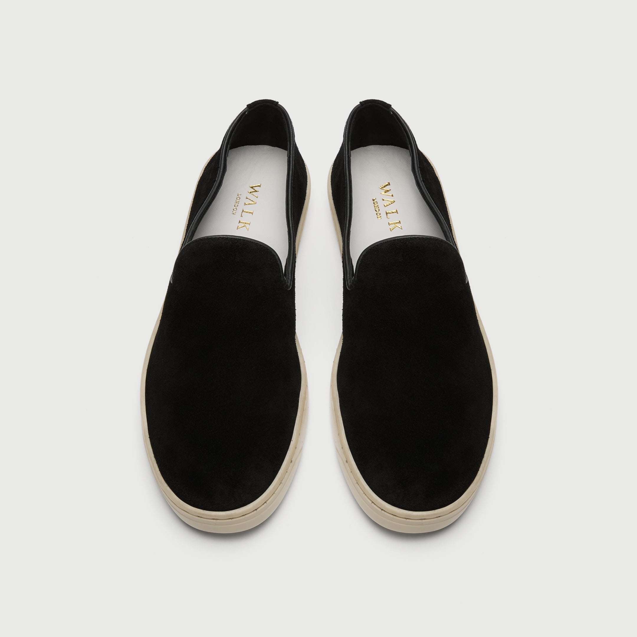 Walk London Palermo Slip On Hybrid Loafer in Black Suede top view