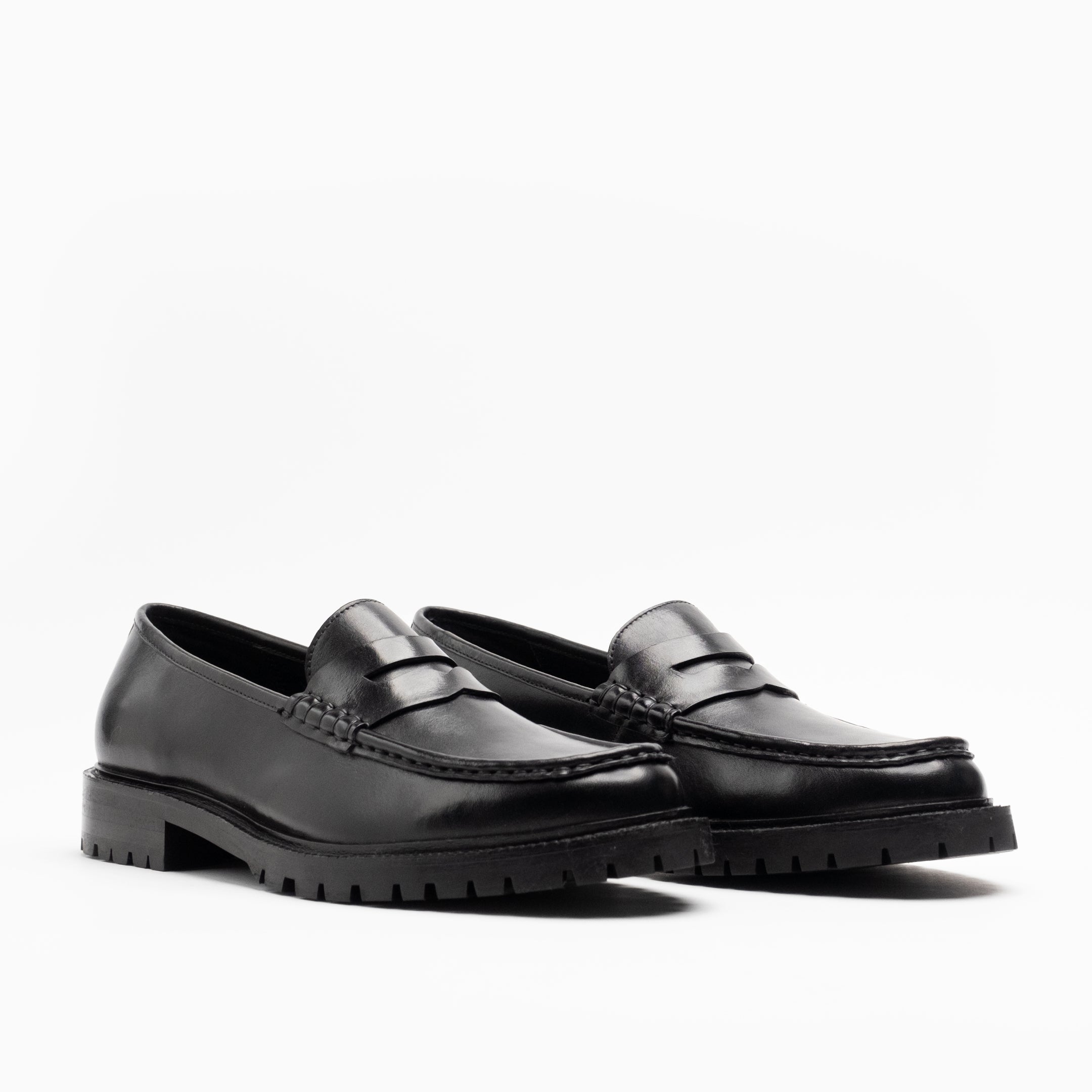 Walk London Mens Campus Saddle Loafer in Black Leather