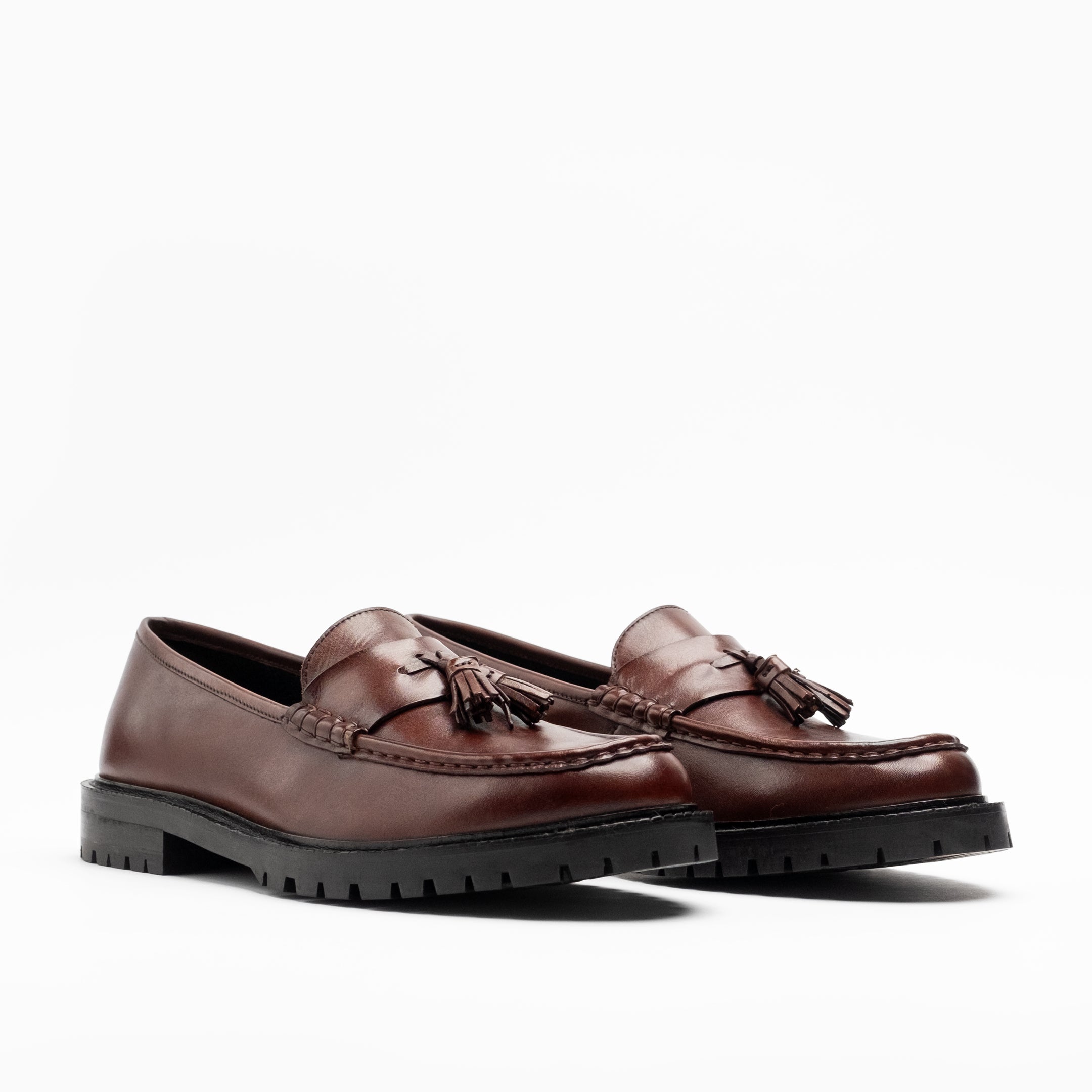 Walk London Mens Campus Tassel Loafer in Brown Leather