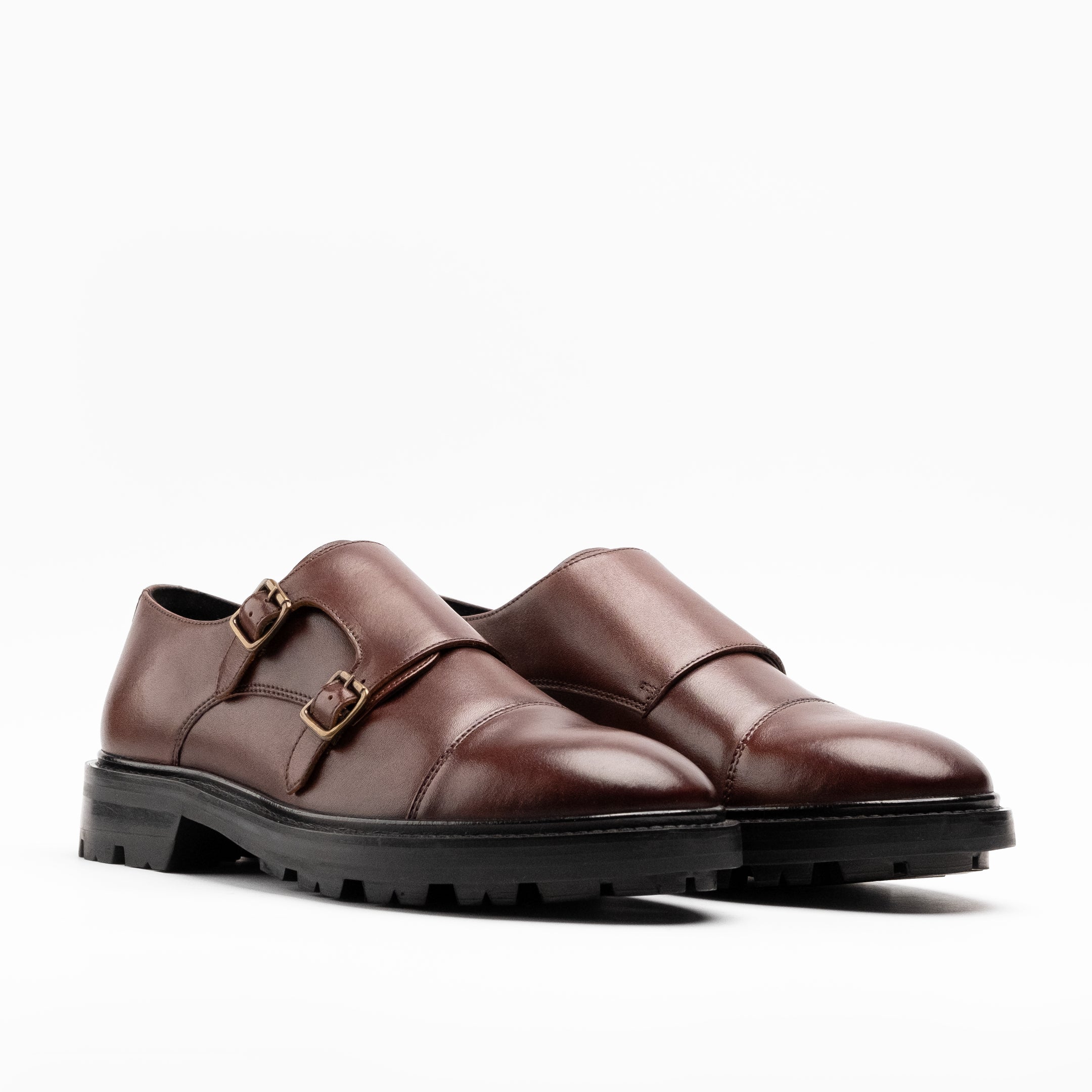 Walk London Mens Justin Monk Shoe in Brown Leather