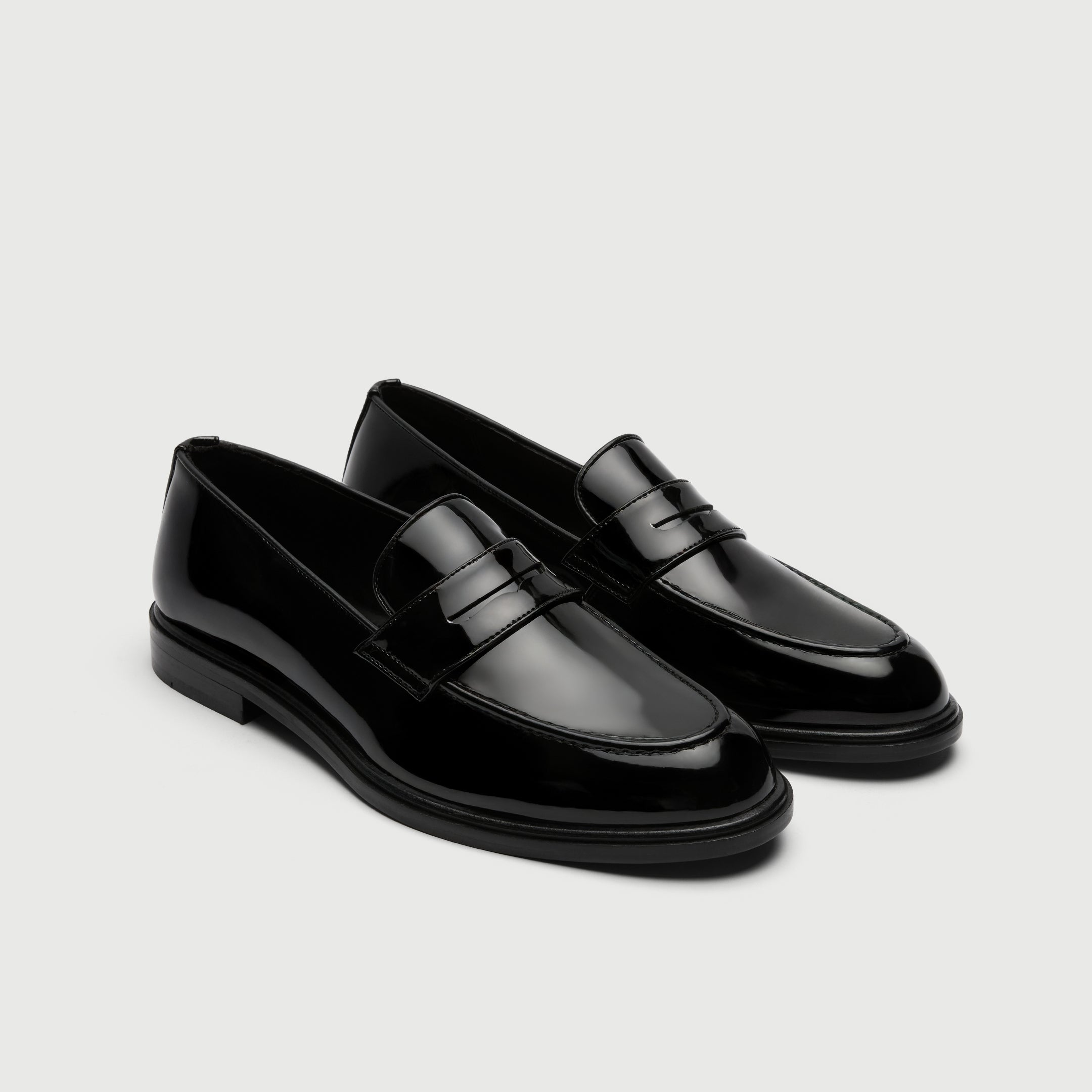 Video of man wearing Walk London Putney Black Saddle Loafer in Patent with black trousers