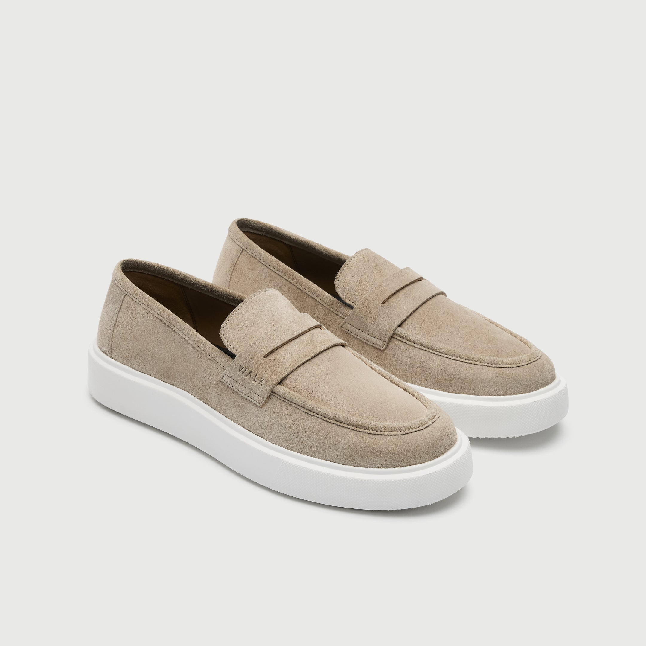 Walk London Mens Robbie Saddle Loafer in Stone Suede