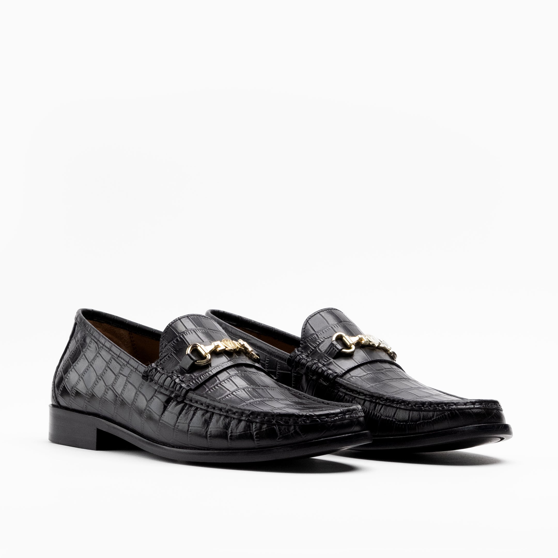 Walk London Mens - Tino Trim Loafer - Black Embossed Leather