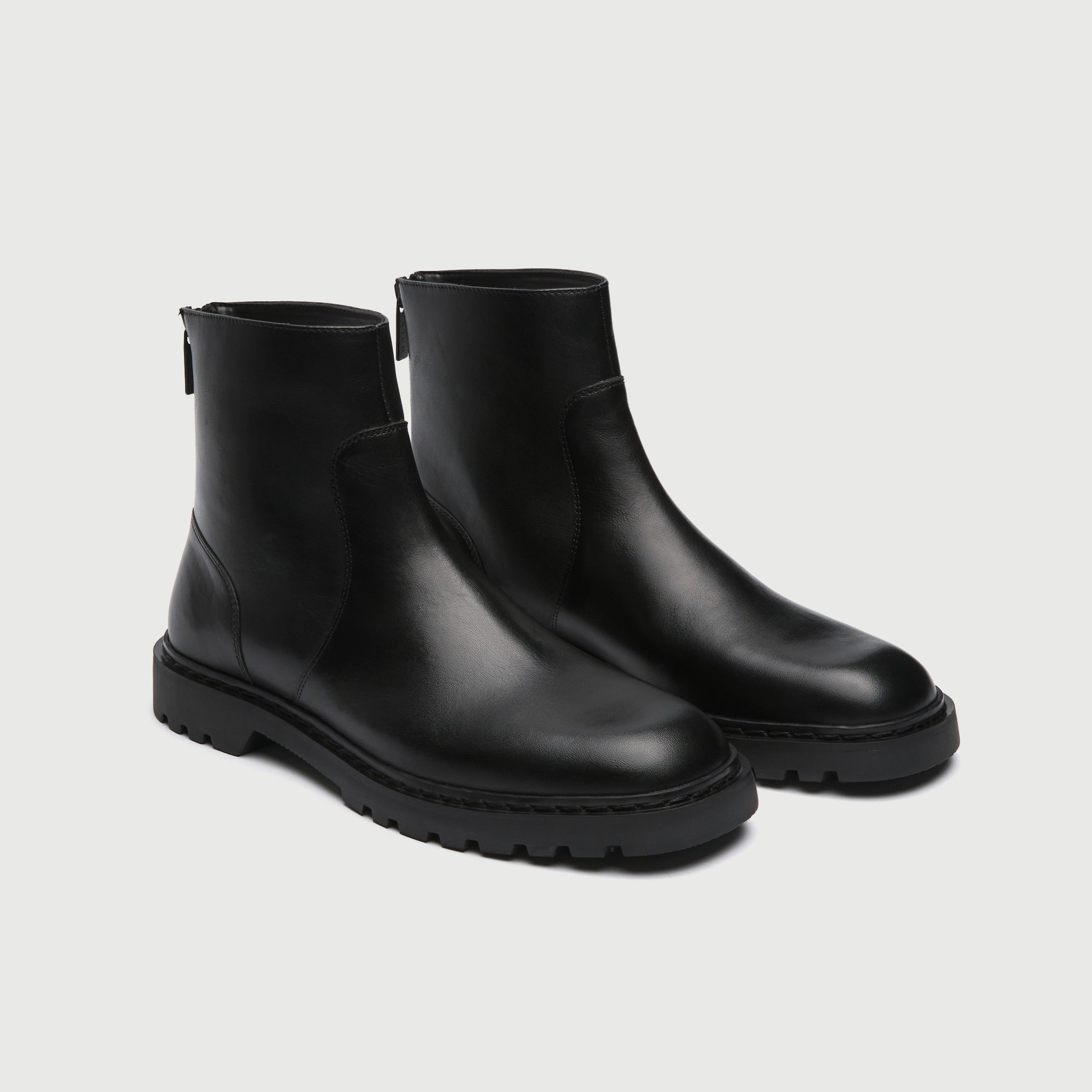 WALK London Men's Ziggy Back Zip Boot in Black Leather