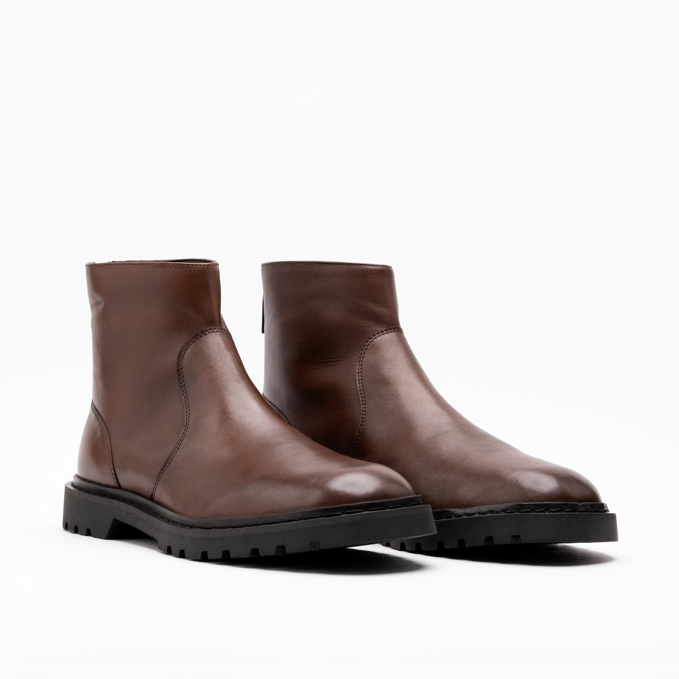 Walk London Mens Ziggy Back Zip Boot in Brown Leather