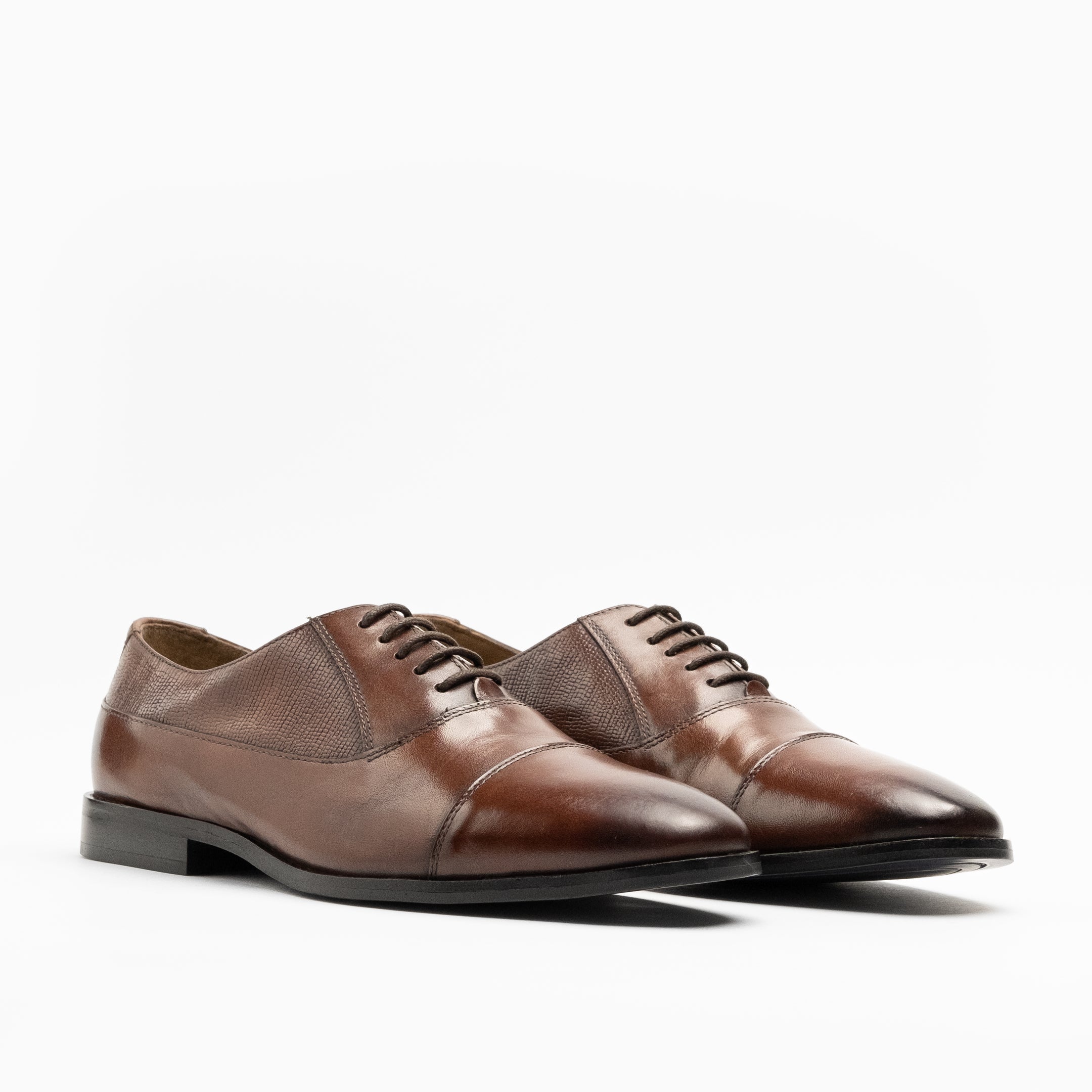 Walk London Mens Florence Oxford Toe Cap in Brown Leather