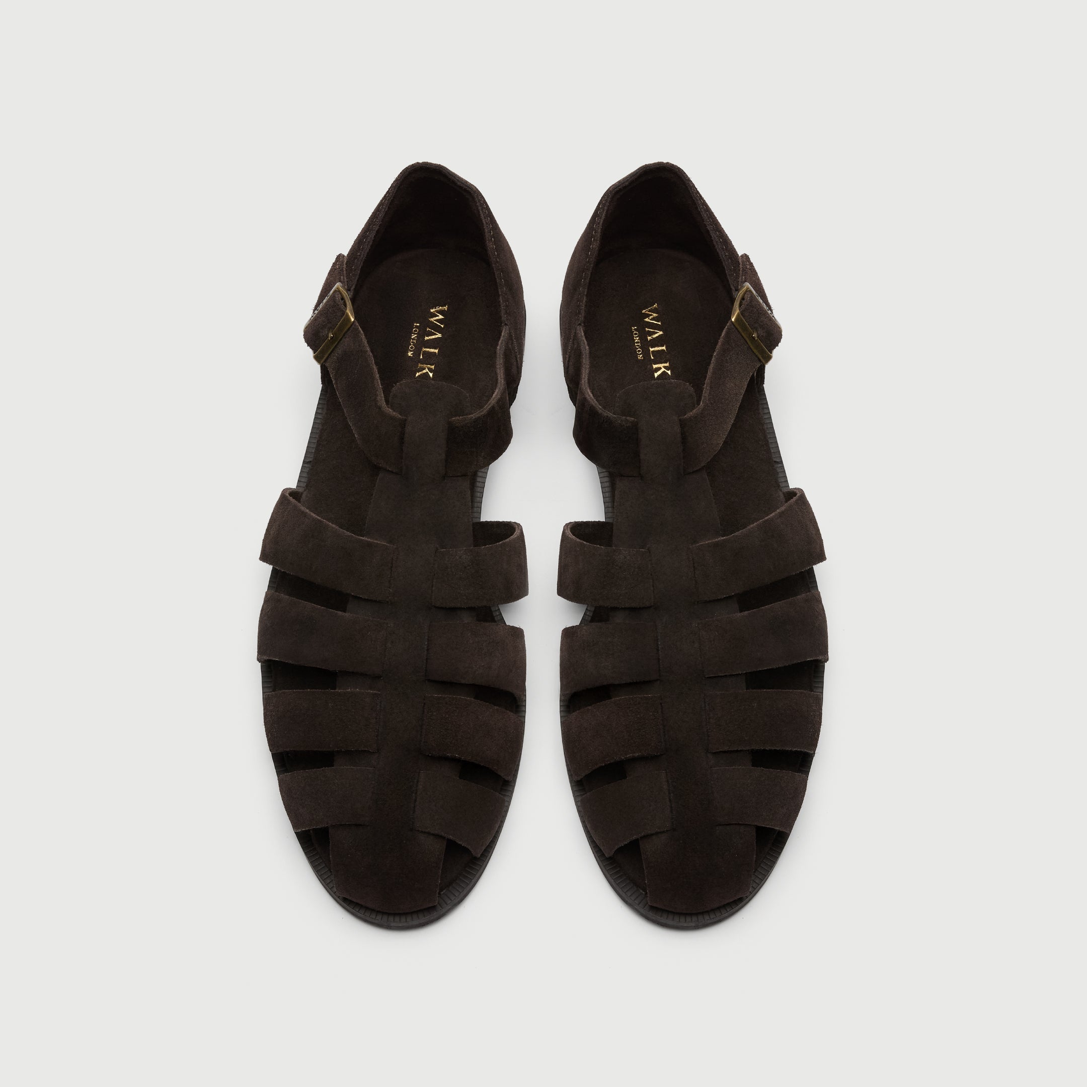 Walk London Promenade Brown Suede Men's Sandal top view