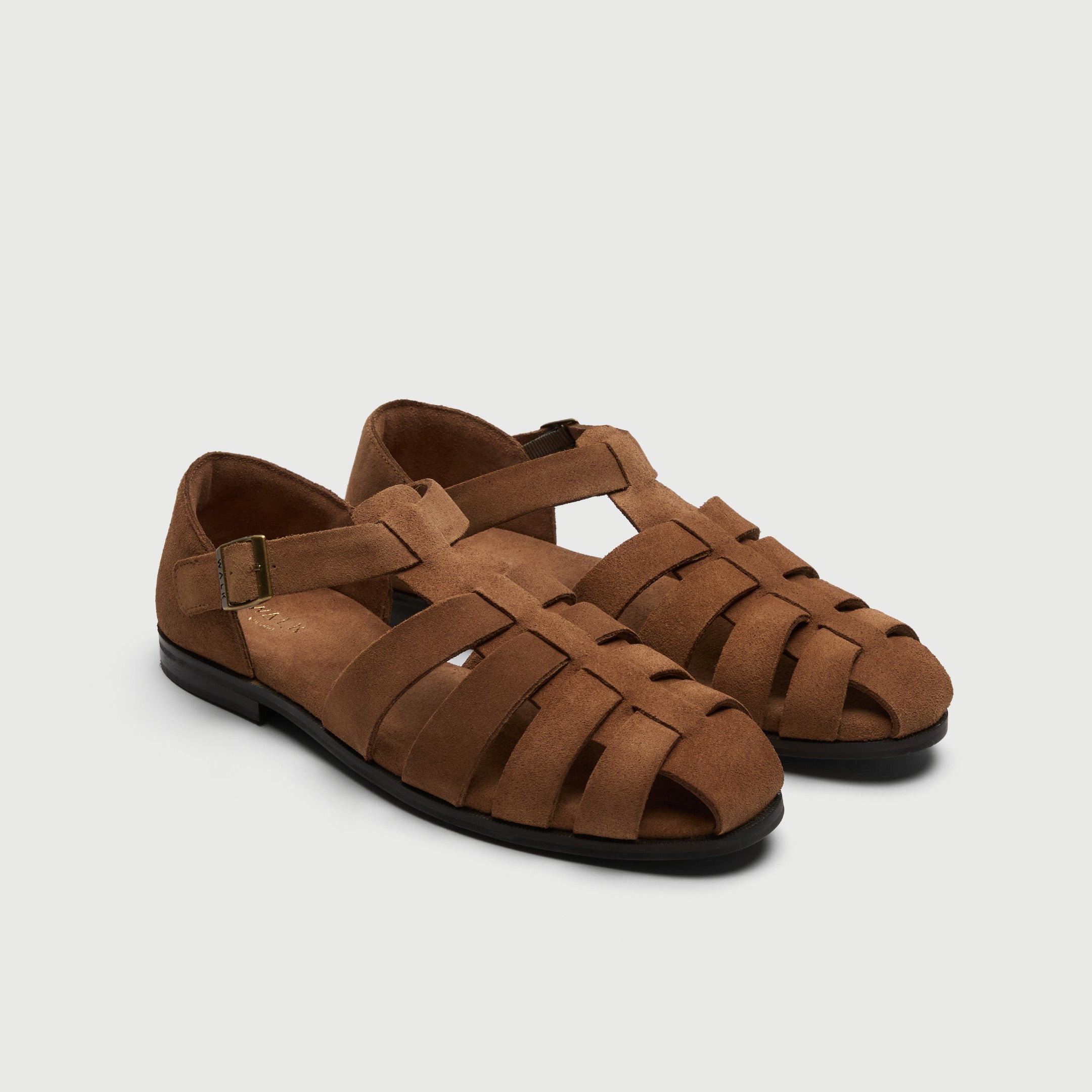 Walk London Promenade Tan Suede Men's Sandal three quarter view