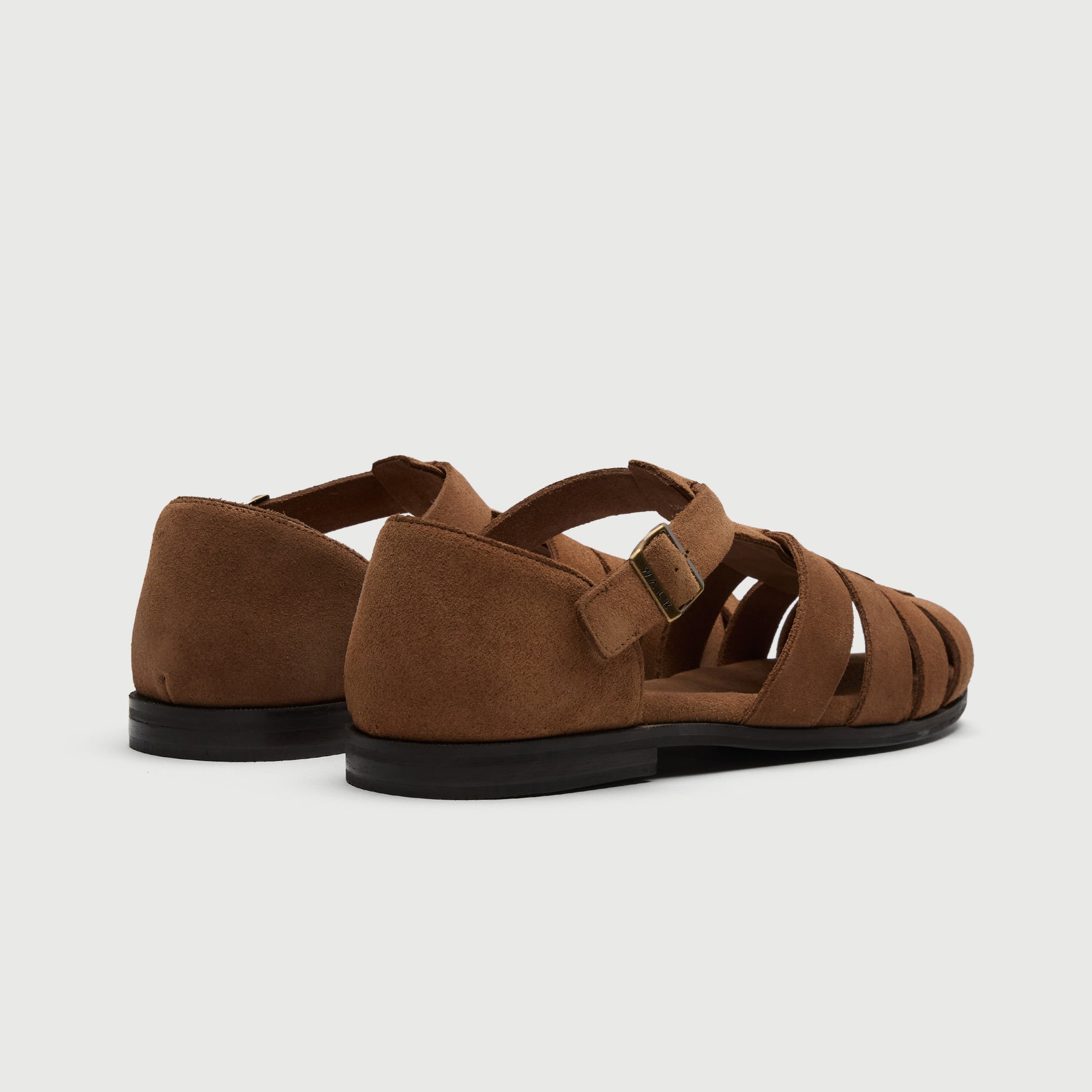 Walk London Promenade Tan Suede Men's Sandal heel view