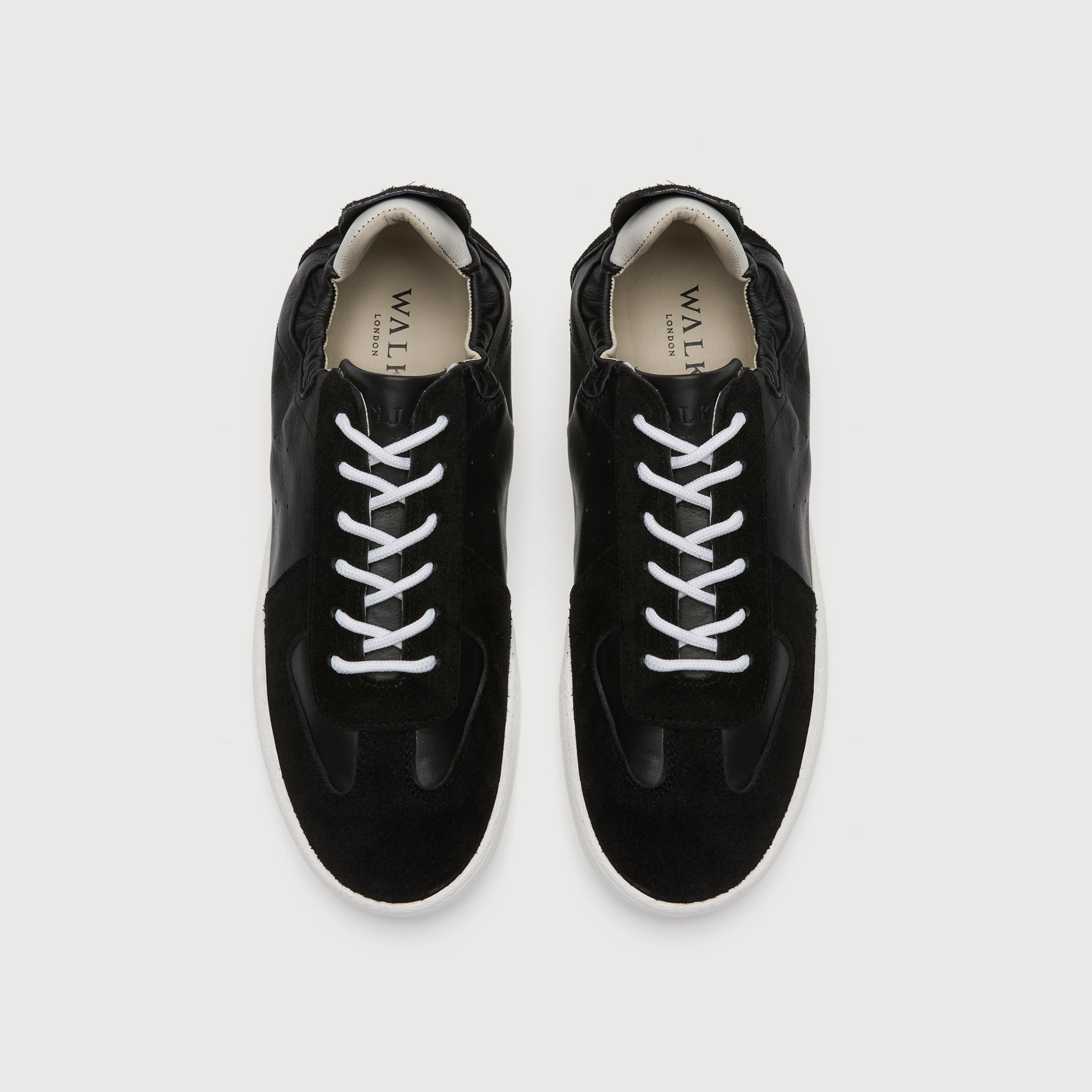 Walk London Rimini Men's Black Suede and Leather Elasticated Trainer top view