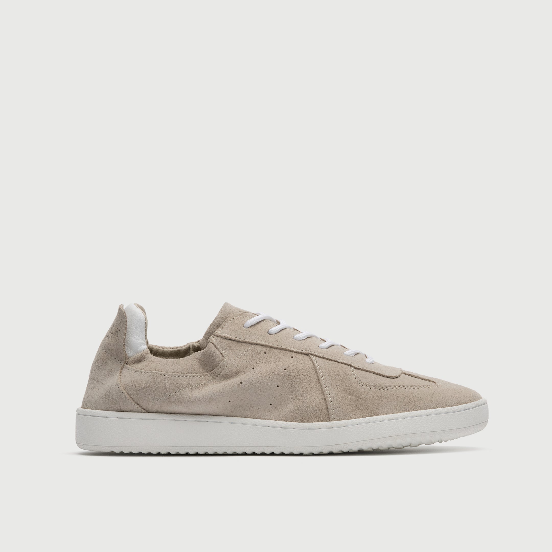 Walk London Rimini Stone Suede Elasticated Trainer side view