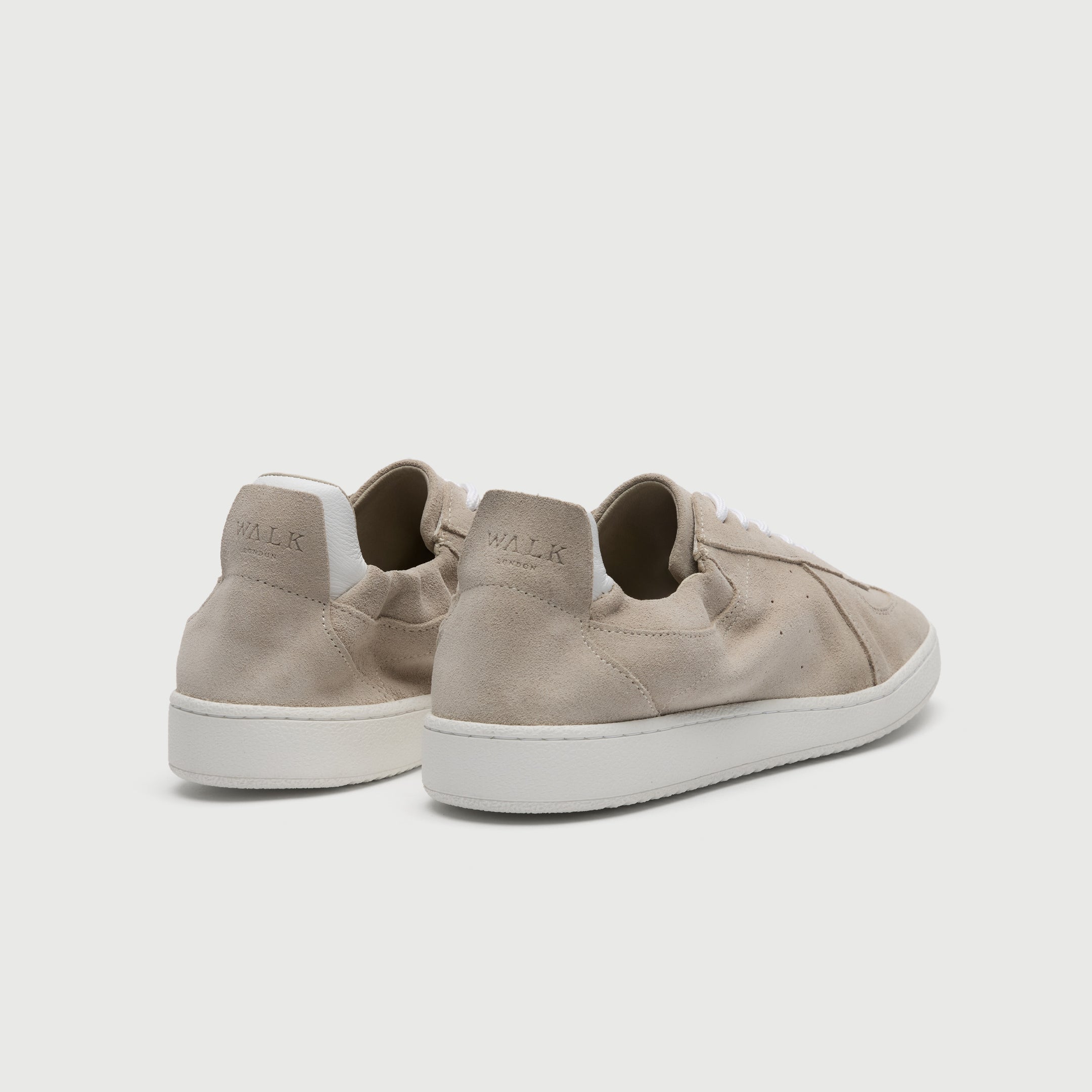 Walk London Rimini Stone Suede Elasticated Trainer heel view