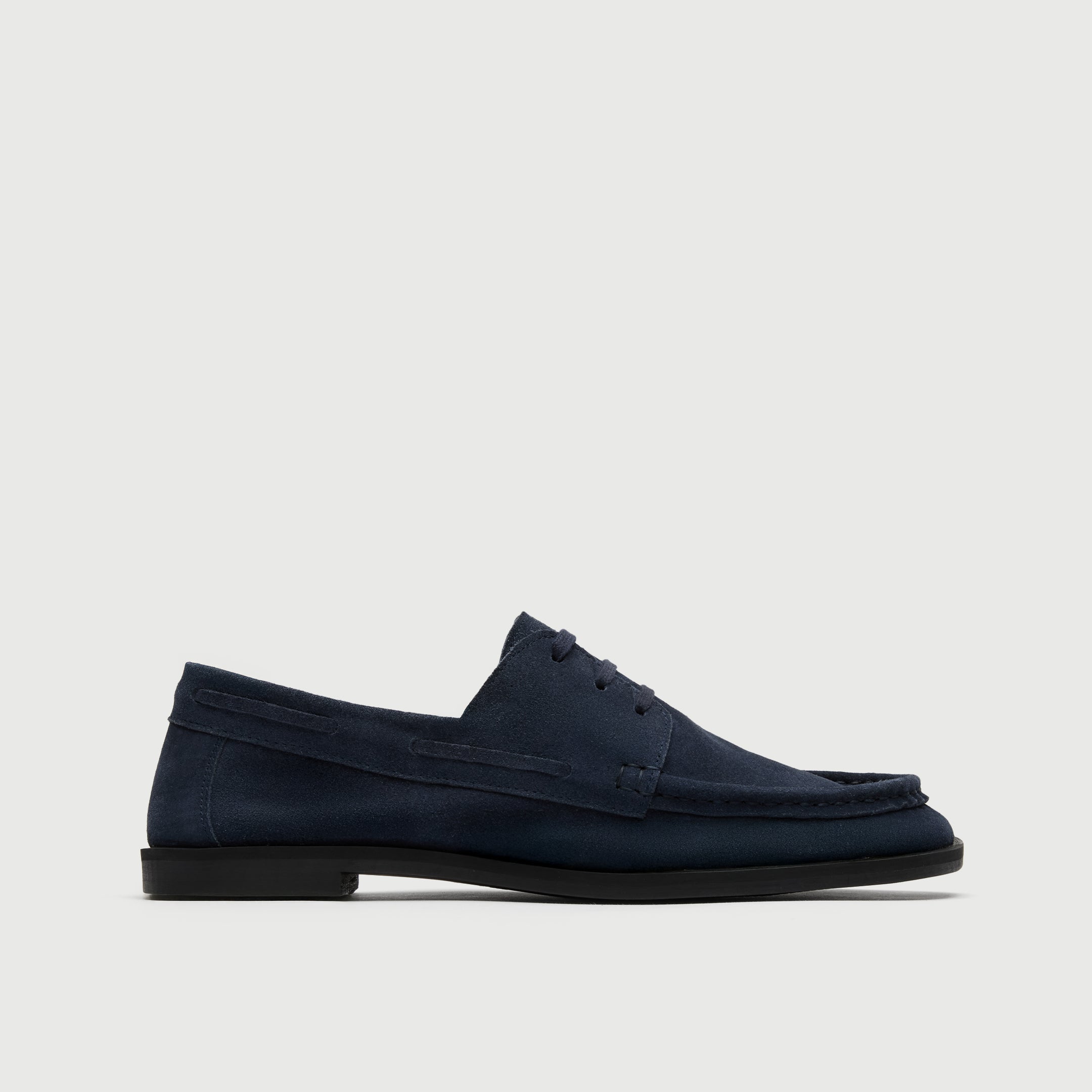 Walk London Roma Boat Shoe Suede in Navy side view