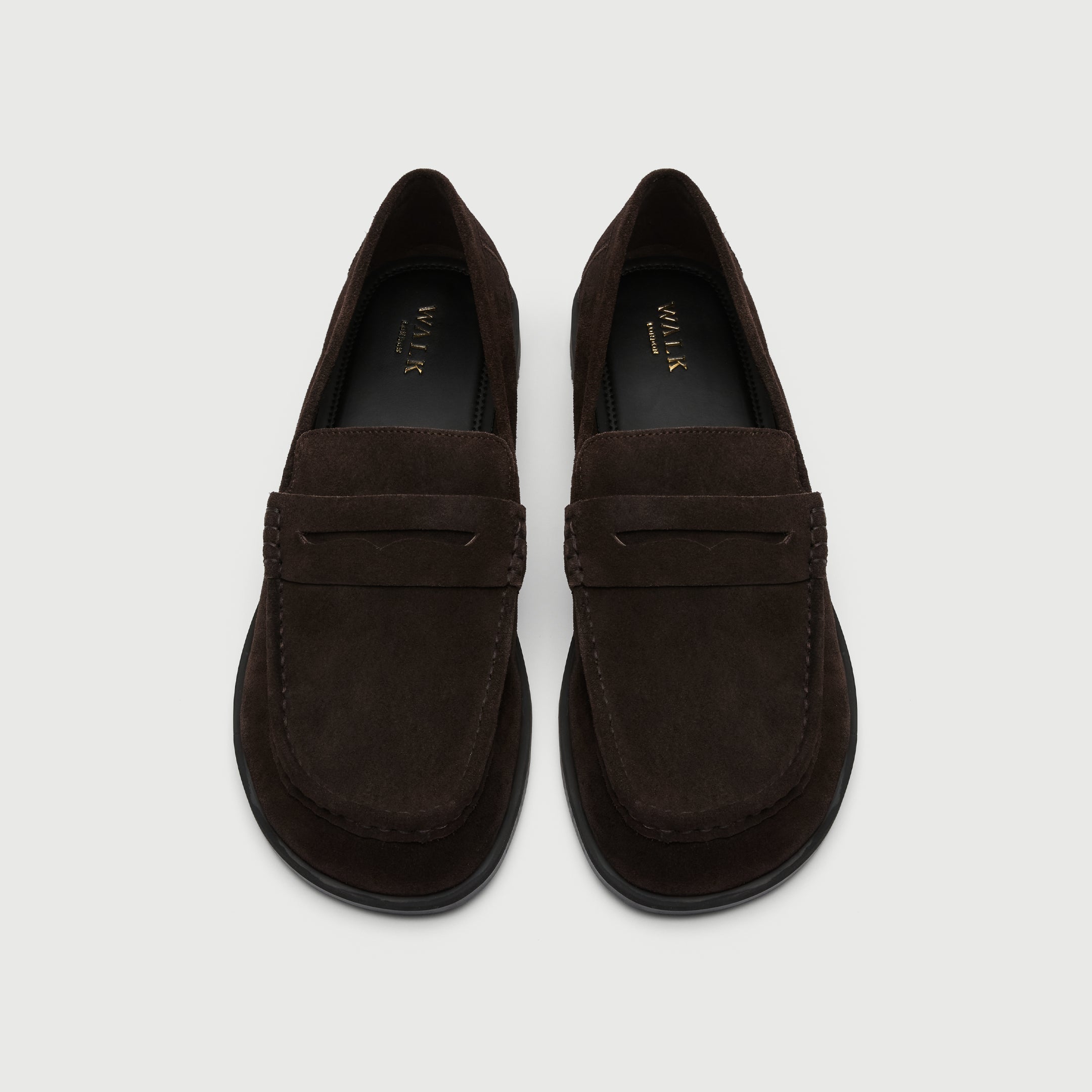 Walk London Roma Brown Suede Saddle Loafer top view