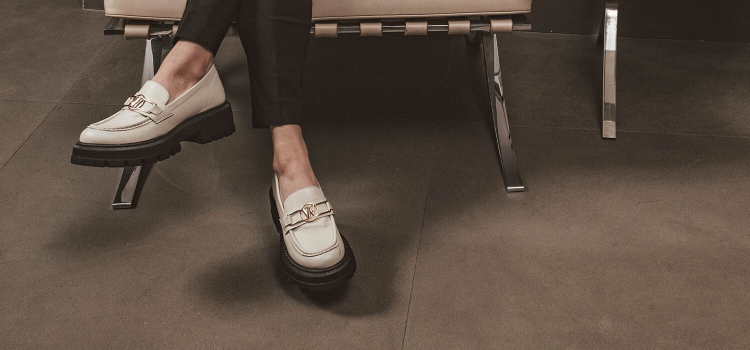 Walk London Roxy Mono Trim Loafer in White Leather