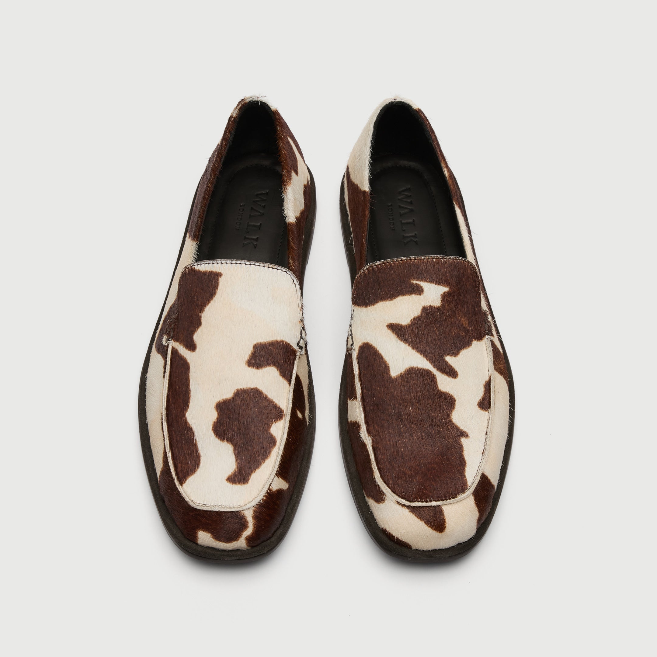 Walk London San Marino Slip On Pony Hair Cow Print Loafer top view