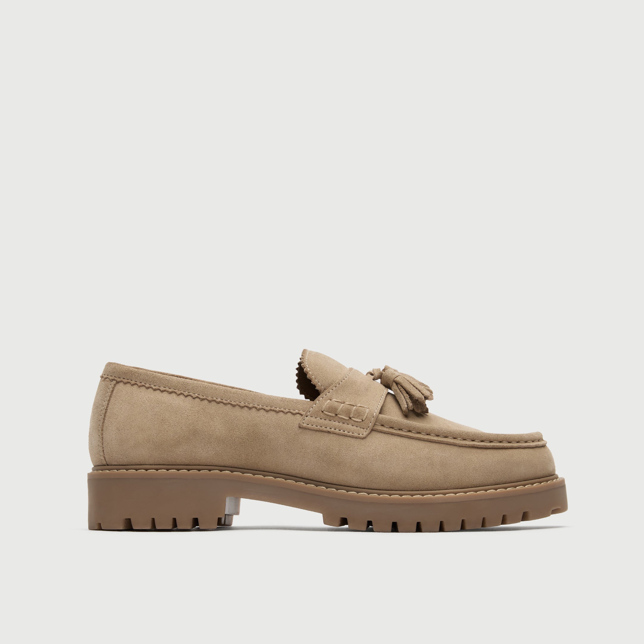 Walk London Mens Sean Tassel Loafer in Stone Suede