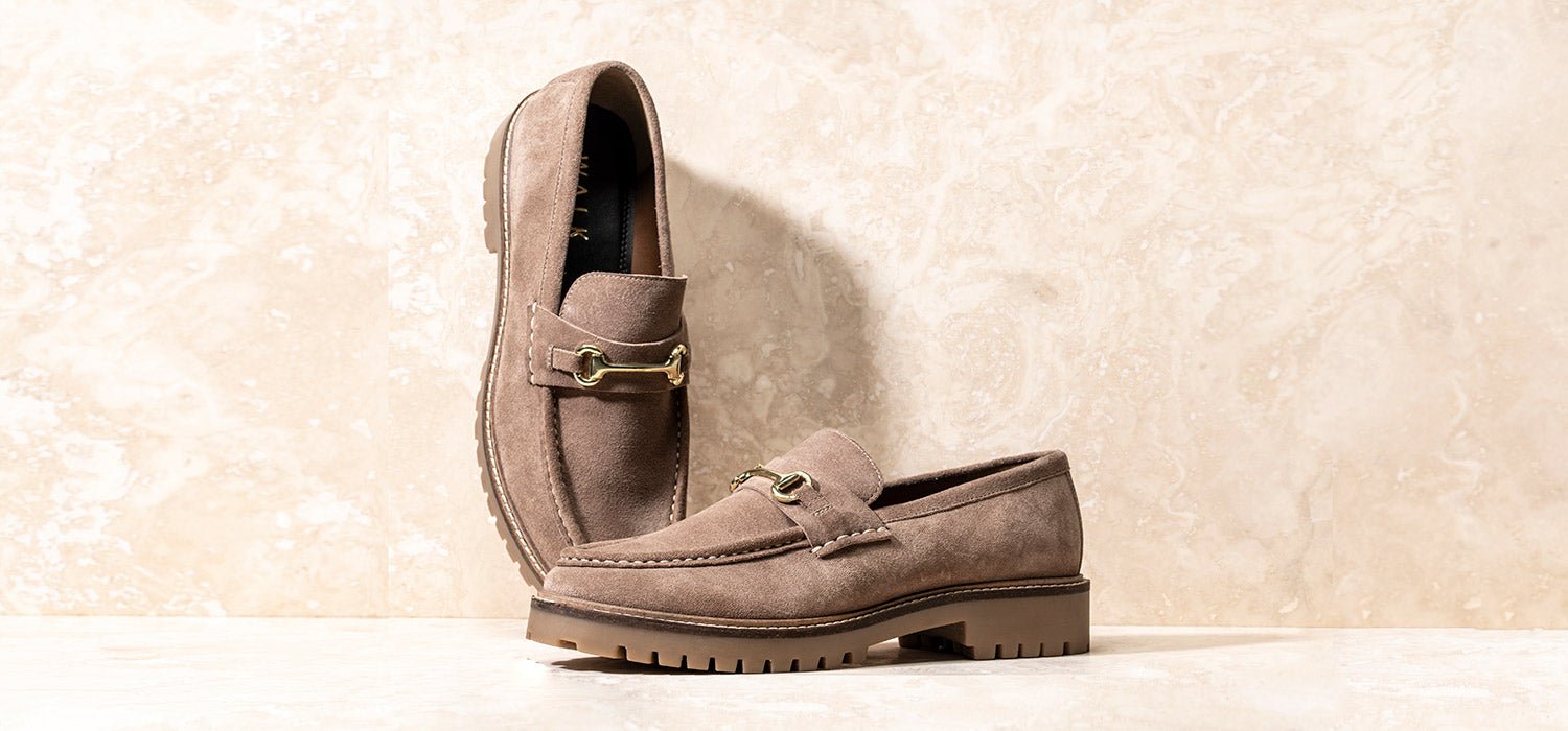 Walk London Sean Trim Loafers in Stone Suede