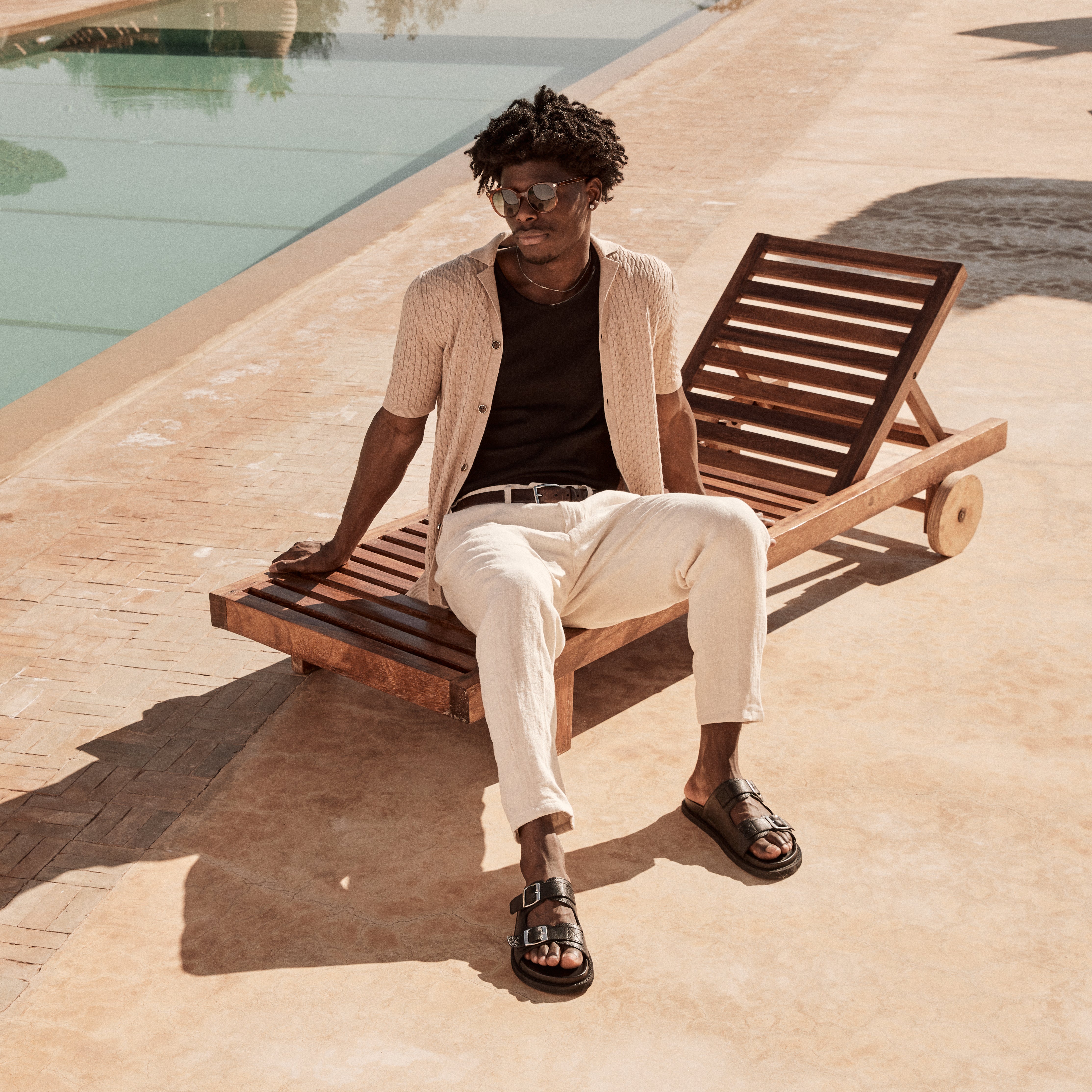 Walk London Shore Double Strap Sandal in Black Leather