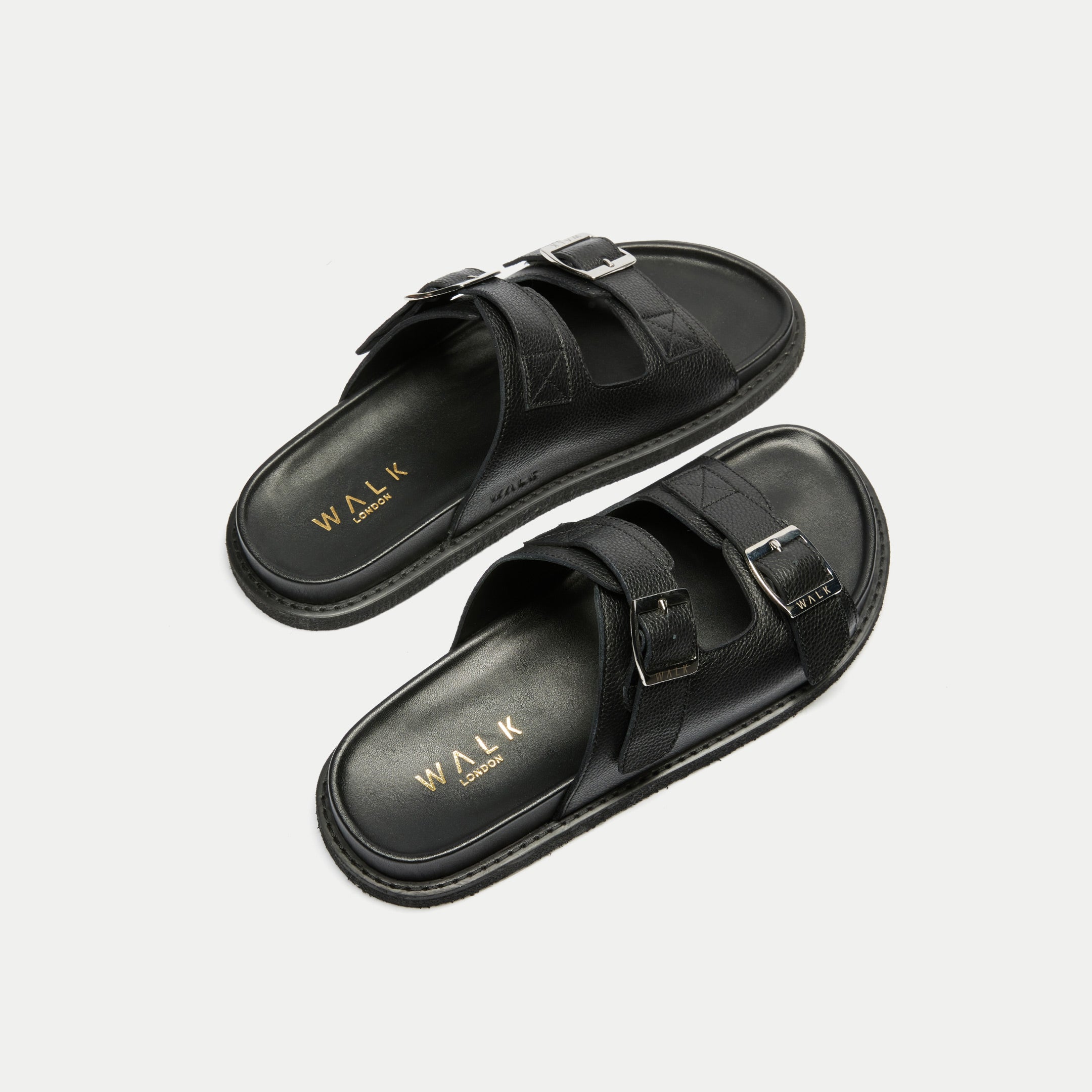 Walk London Shore Double Strap Sandal in Black Leather