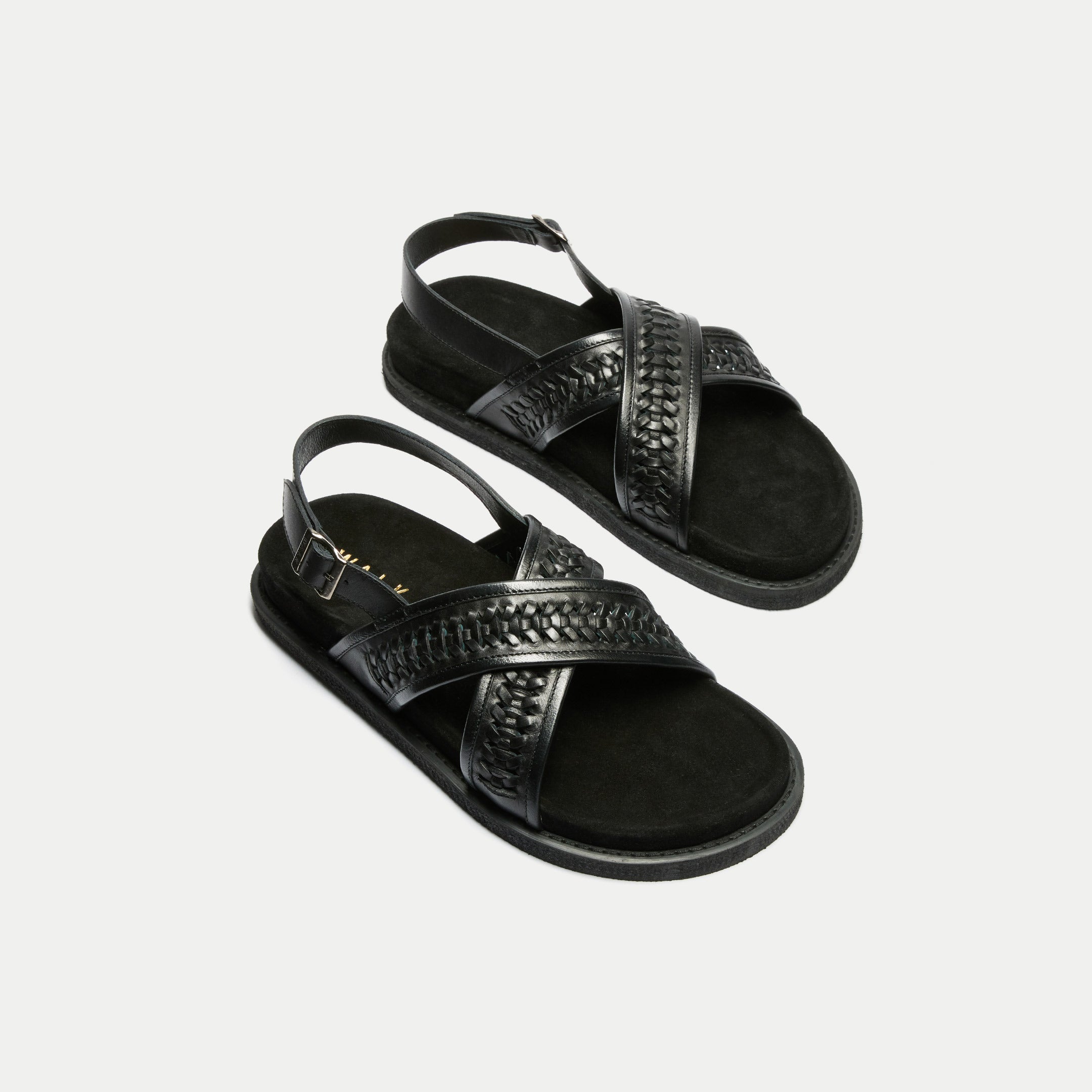 Walk London Mens Shore Weave Backstrap Sandal in Black Leather