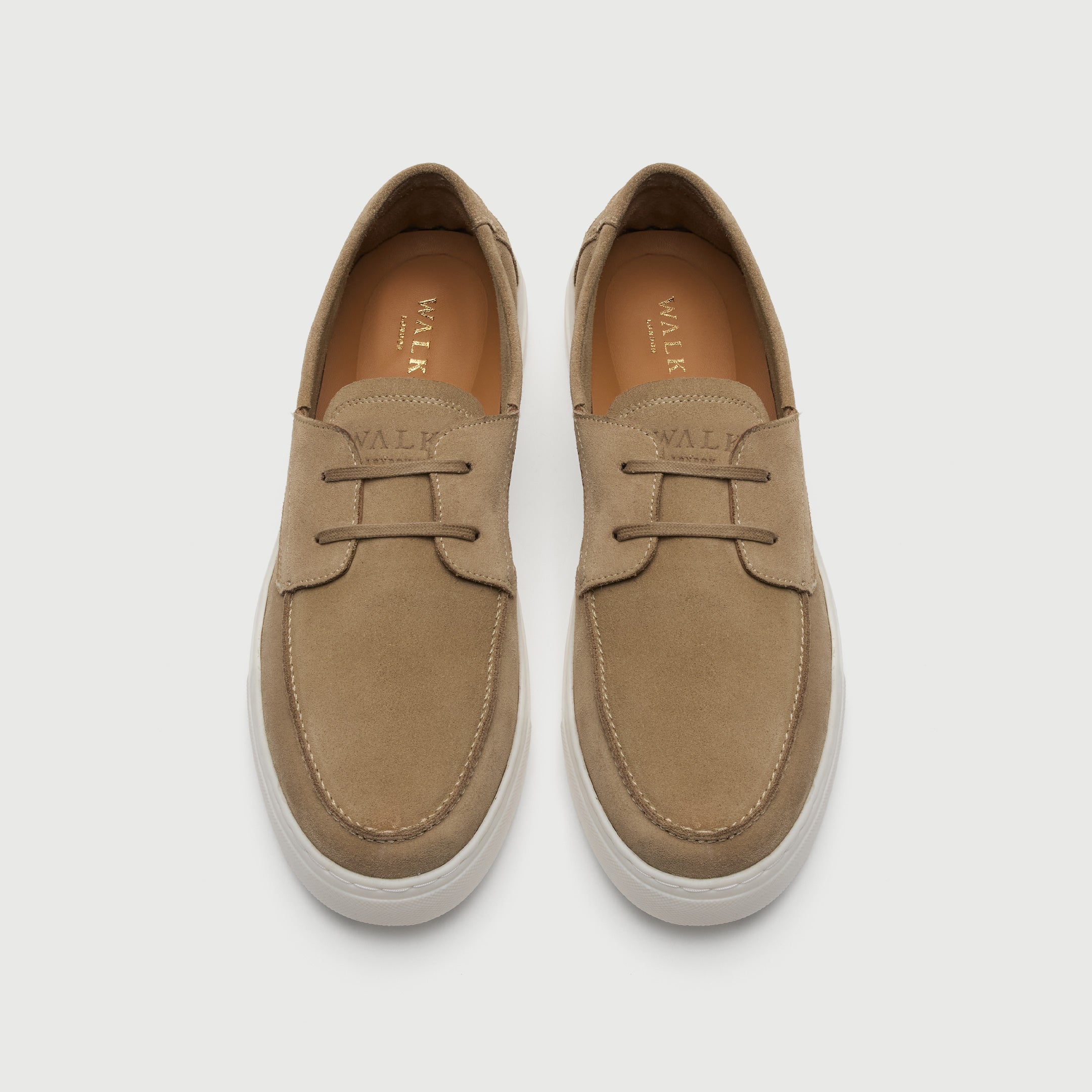 Walk London Sicily Stone Suede Boat Shoe top view