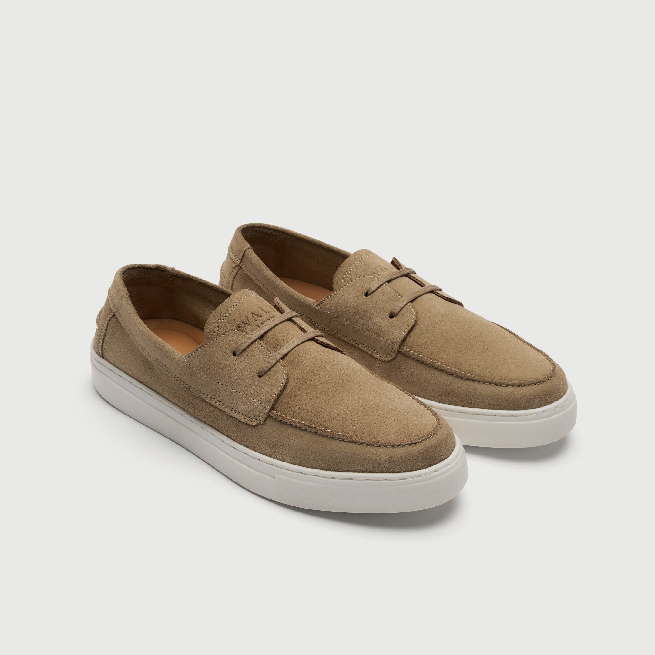 Walk London Sicily Stone Suede Boat Shoe three quarter view