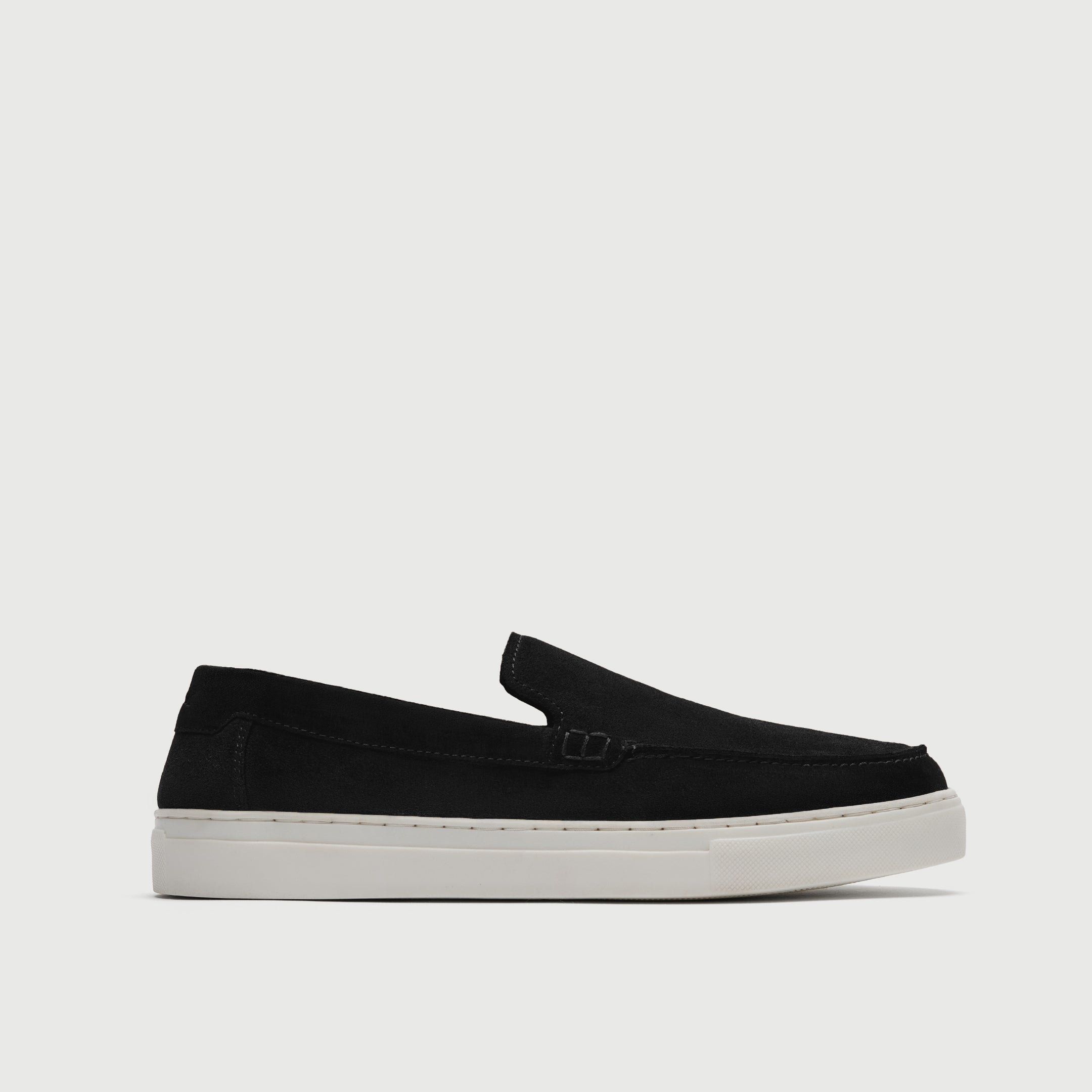 Walk London Sicily Slip On Hybrid Loafer in Black Suede side view
