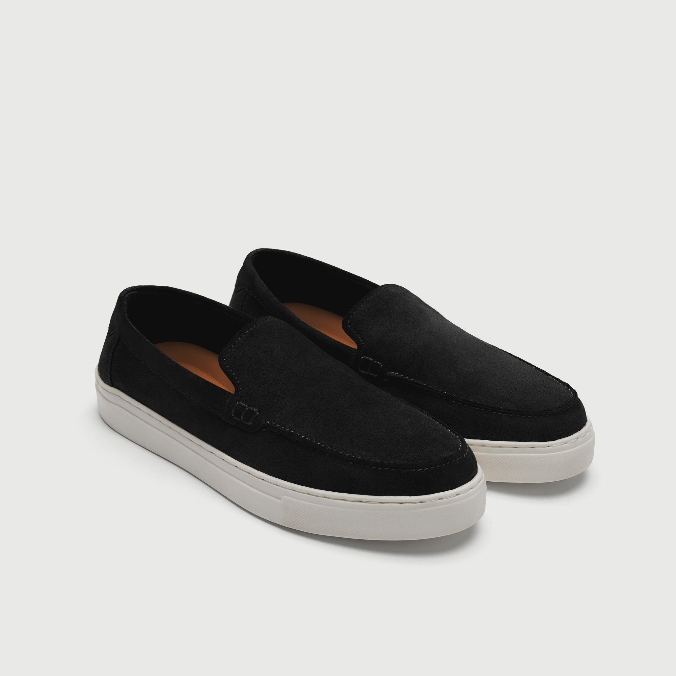Walk London Sicily Slip On Hybrid Loafer in Black Suede three quarter view