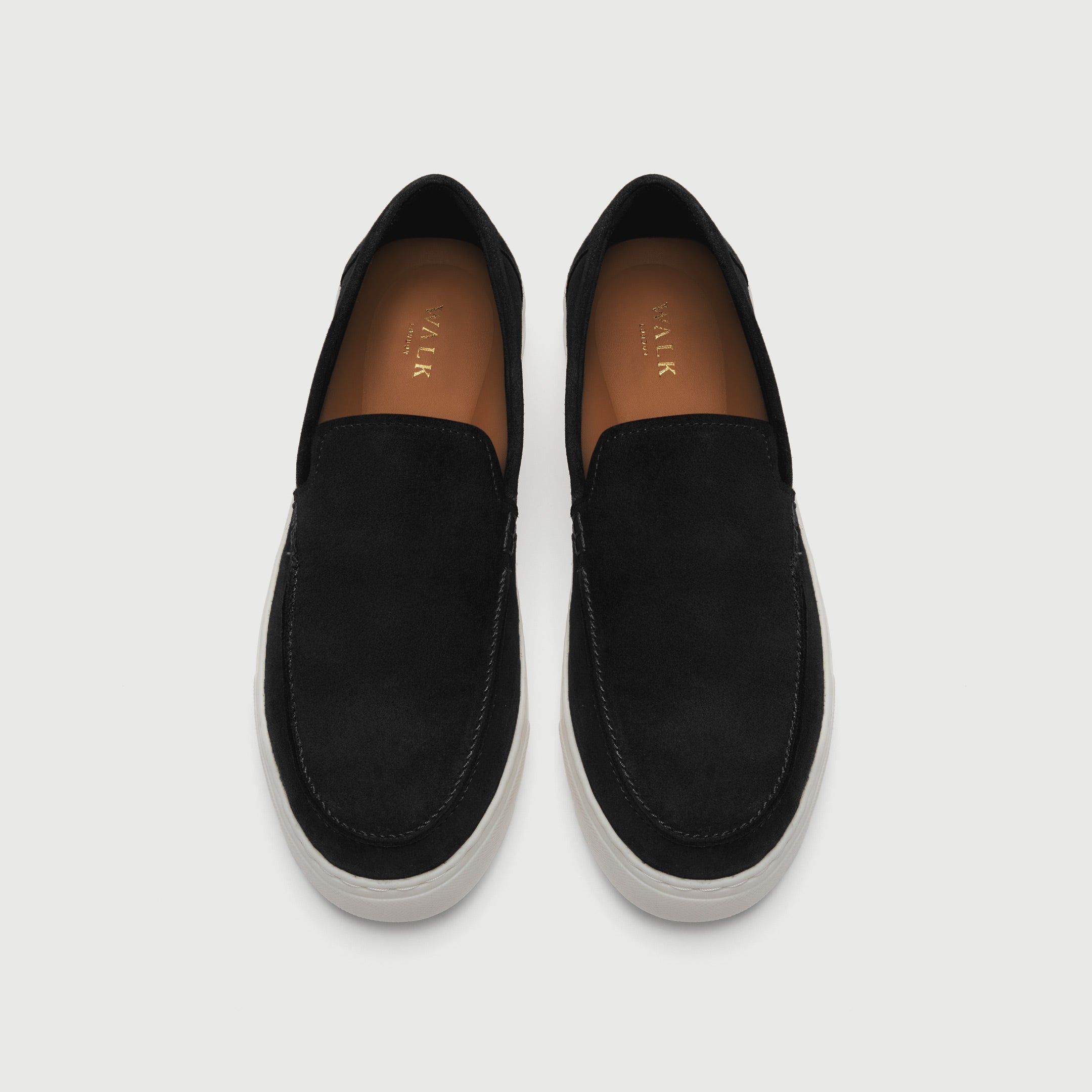 Walk London Sicily Slip On Hybrid Loafer in Black Suede top view