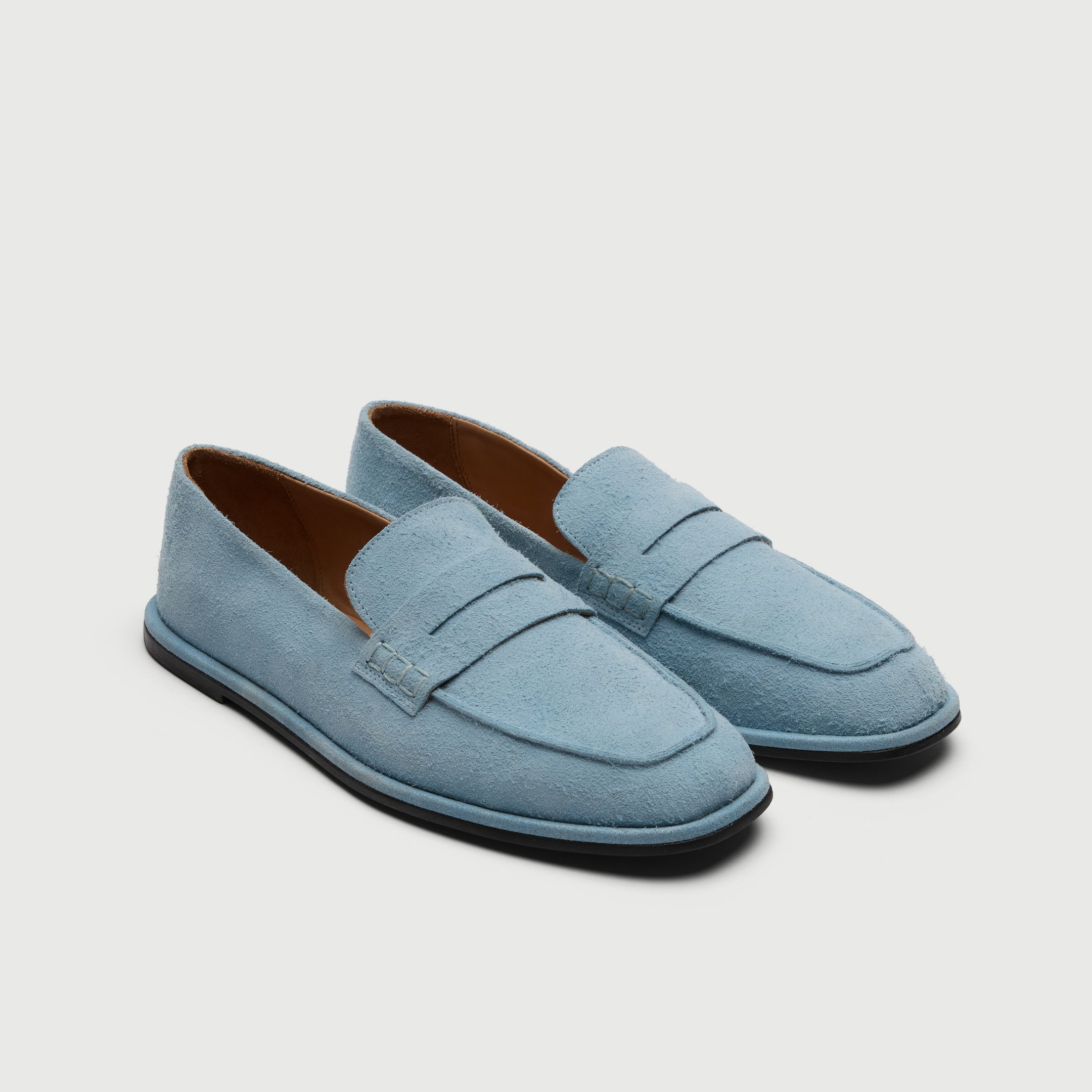 Walk London Sorrento Pale Blue Brushed Suede Saddle Loafers three quarter view