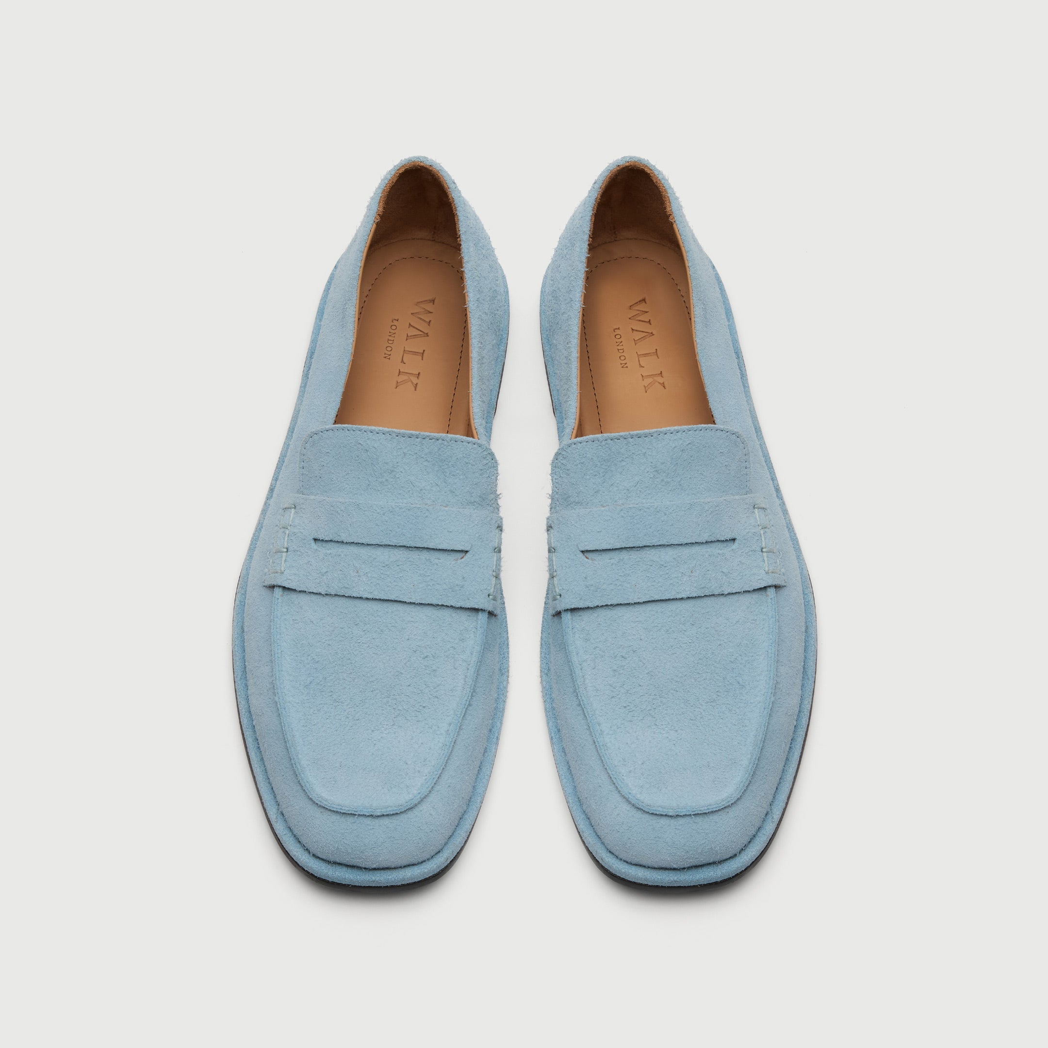Walk London Sorrento Pale Blue Brushed Suede Saddle Loafer top view