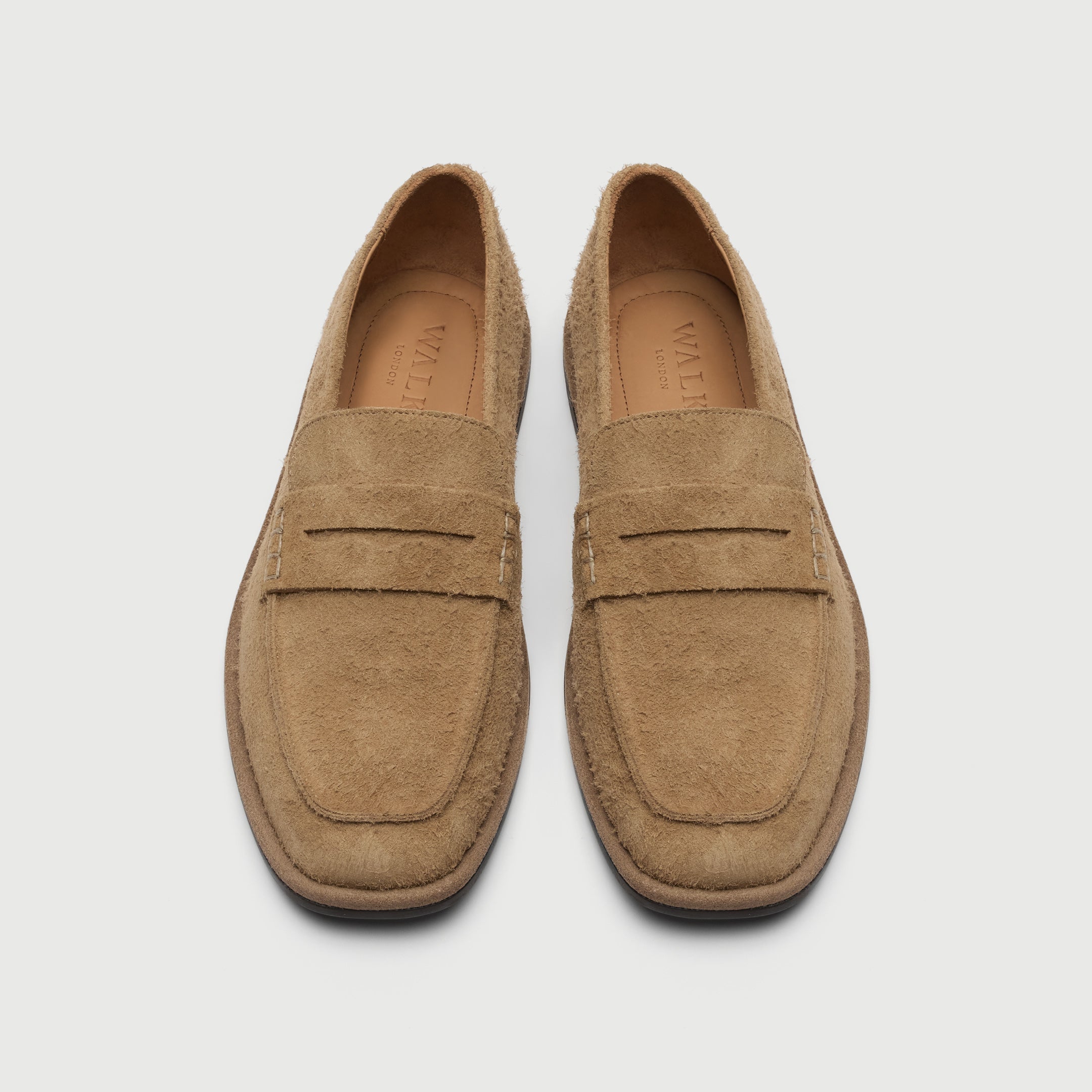 Walk London Sorrento Tan Brushed Suede Saddle Loafer top view