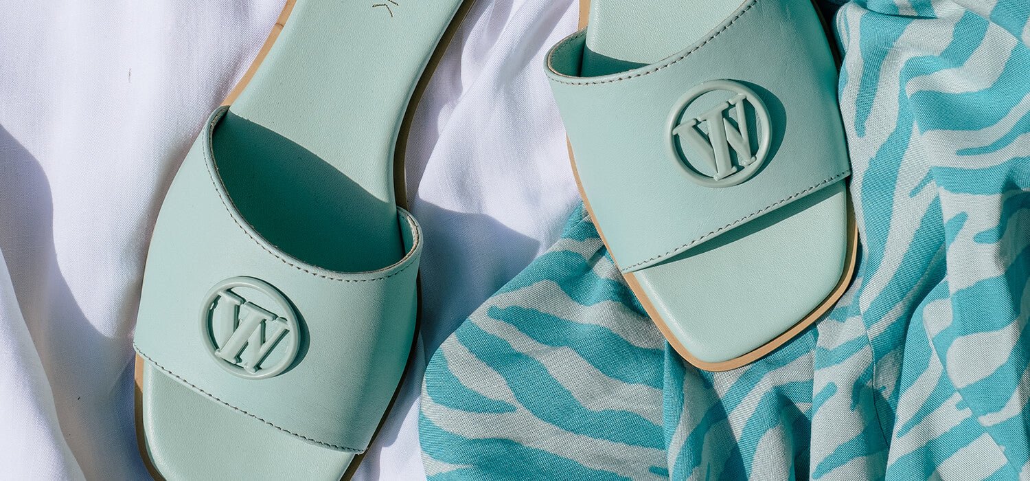 Womens Walk London St Tropez Mono Trim Sandal in Mint Leather